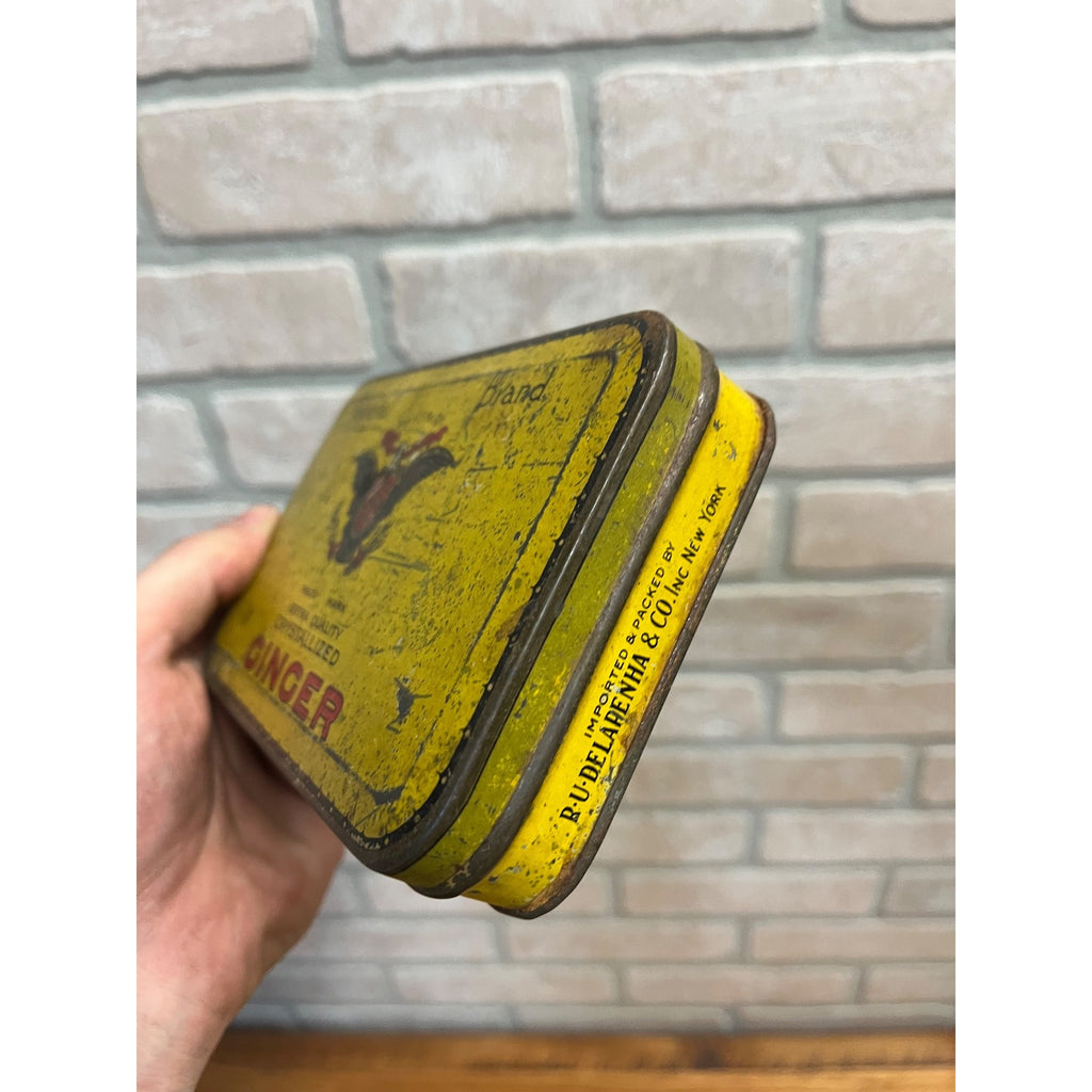 Old Imperial Brand Crystallized Ginger tin can with hinged lid