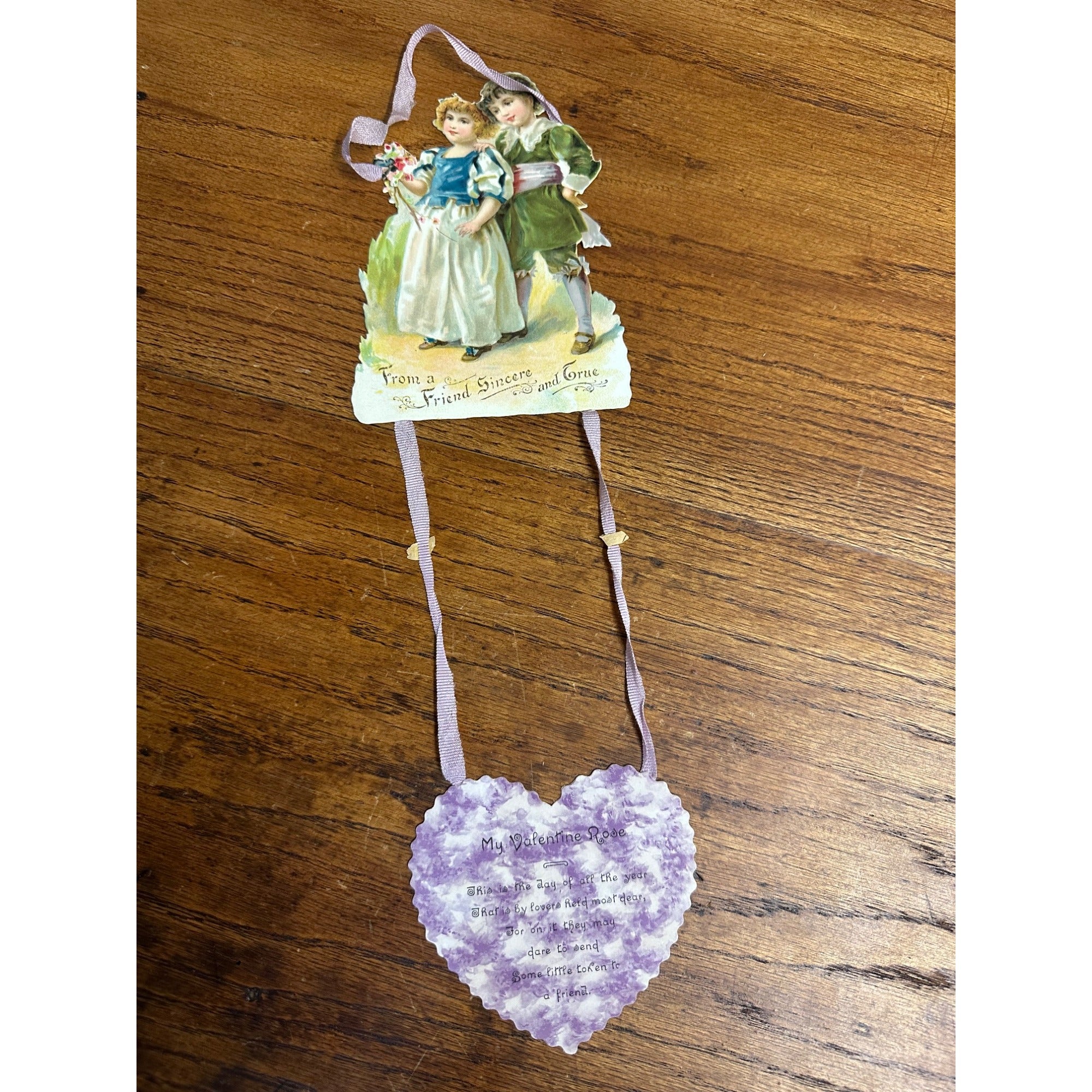 Antique c1920s Valentine Hanging German Diecut Victorian Heart My Rose