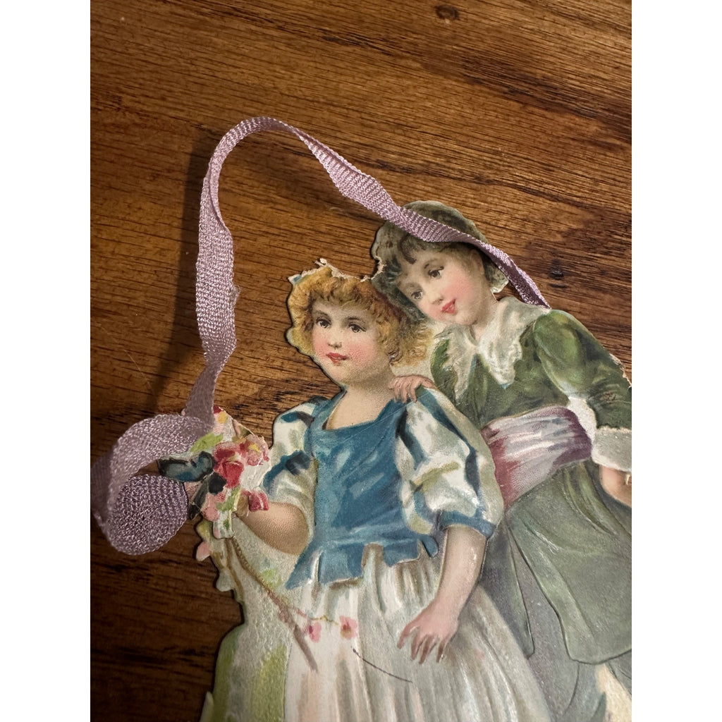 Antique c1920s Valentine Hanging German Diecut Victorian Heart My Rose