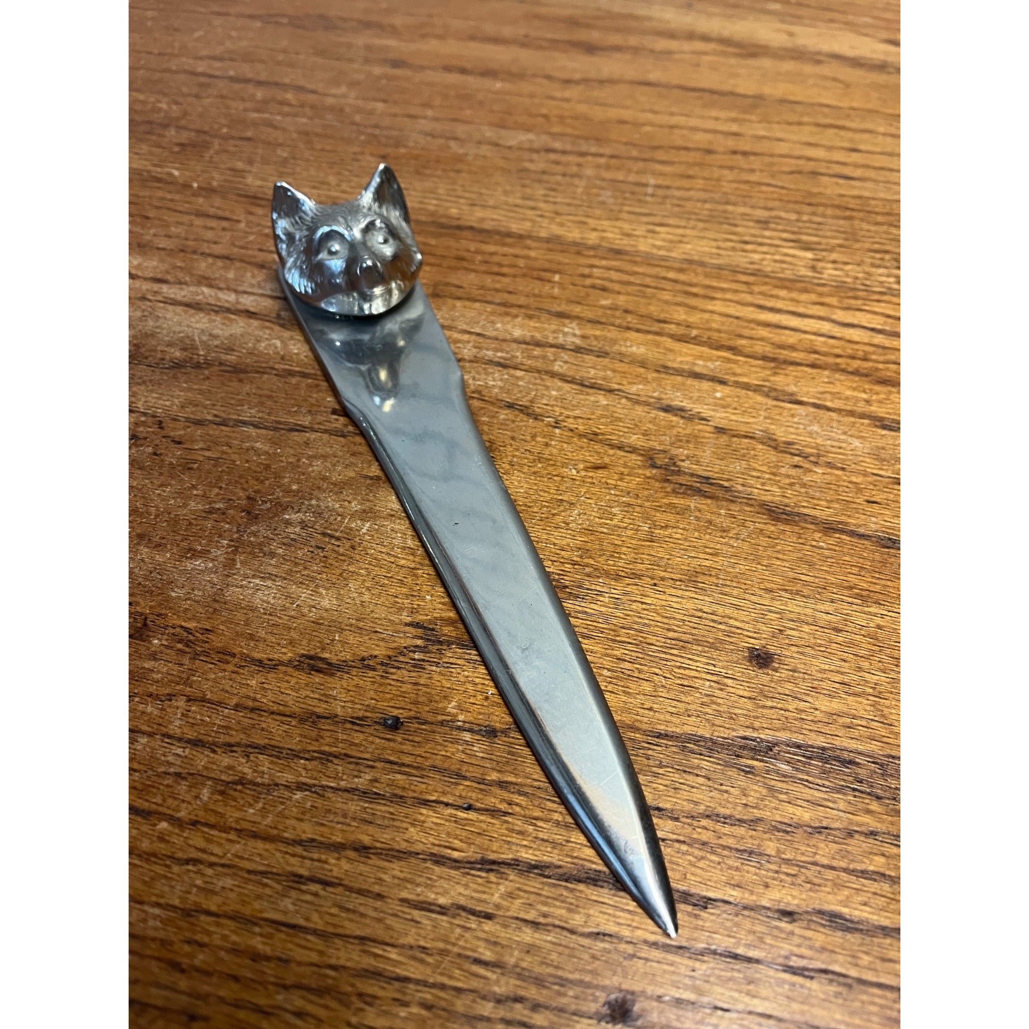 Vintage Solid Brass Figural Fox Head Letter Opener