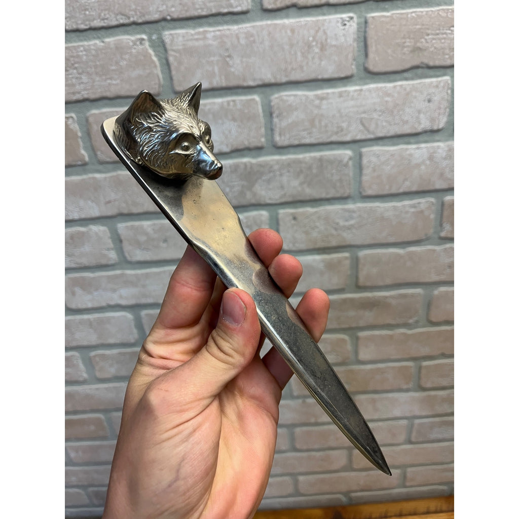 Vintage Solid Brass Figural Fox Head Letter Opener