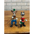 Vintage Hand Painted Wood Cat & Wolf Bobble Nodder Goula Spain Puss N Boots