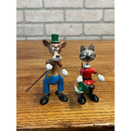 Vintage Hand Painted Wood Cat & Wolf Bobble Nodder Goula Spain Puss N Boots