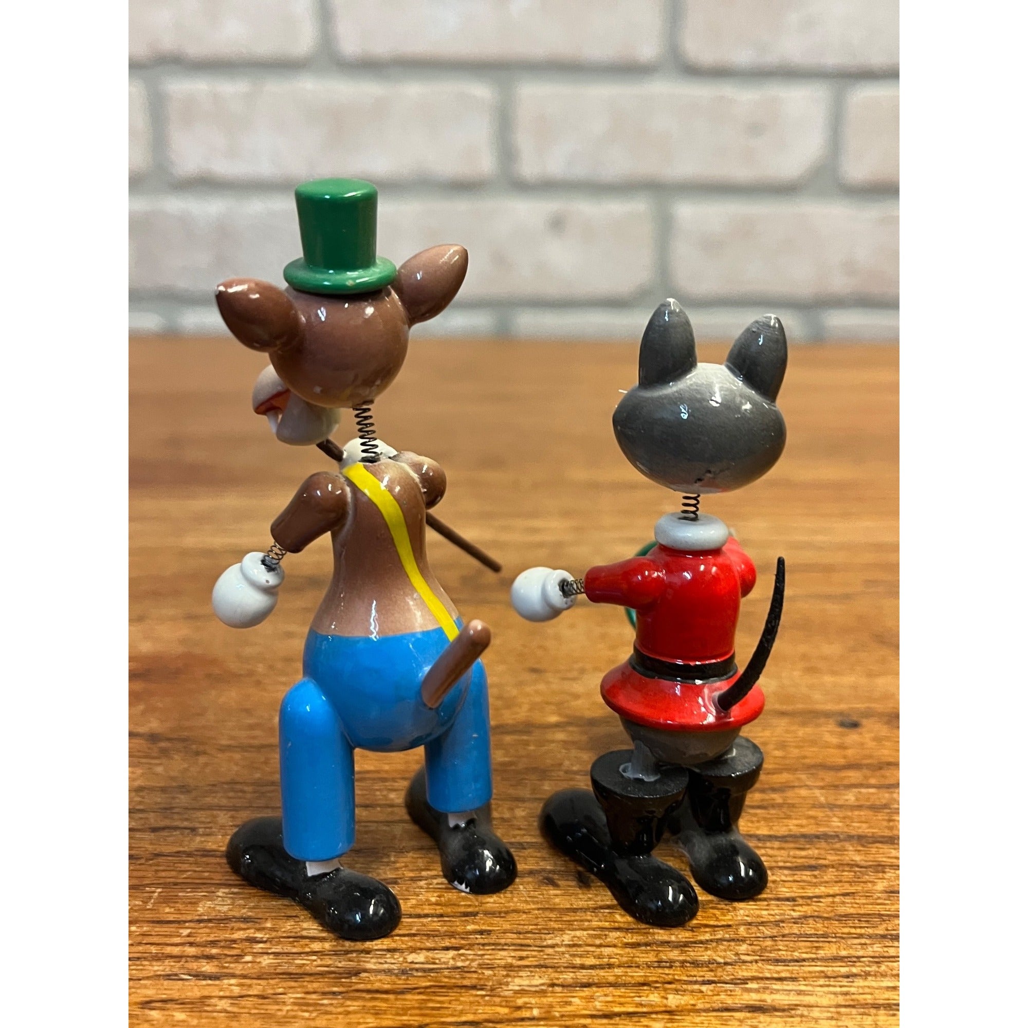 Vintage Hand Painted Wood Cat & Wolf Bobble Nodder Goula Spain Puss N Boots