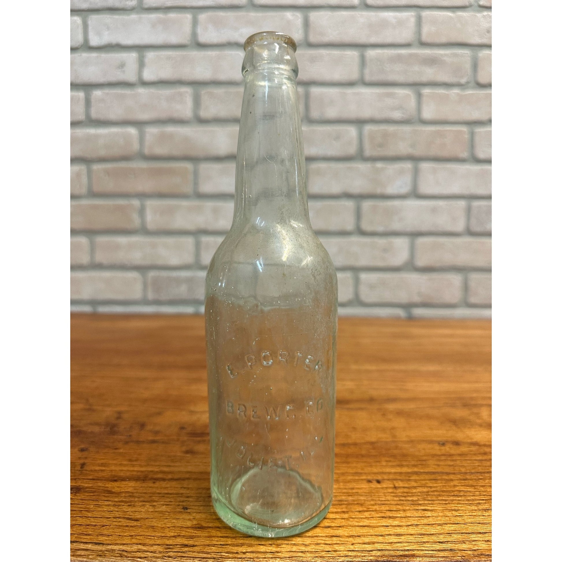 Vintage E. Porter Brewing Co. Joliet Beer Bottle Clear Aqua Embossed ILL Illinois