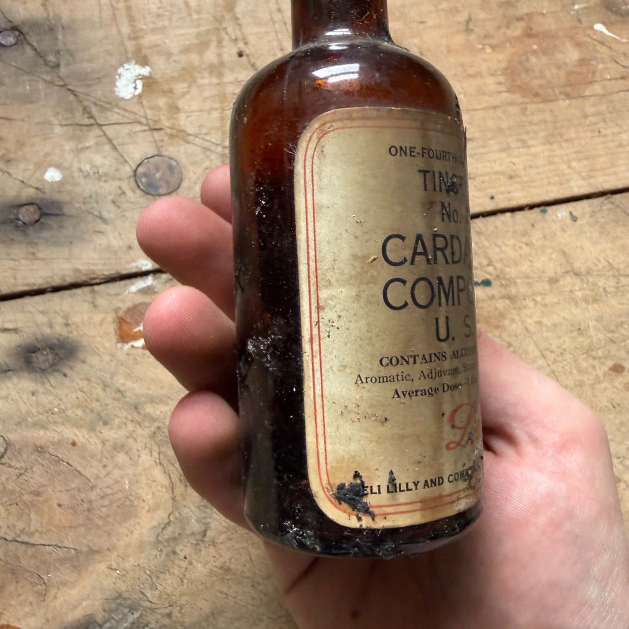 Antique Eli Lilly Cardamom Compound USP Tincture Bottle Pharmacy Drugstore Label