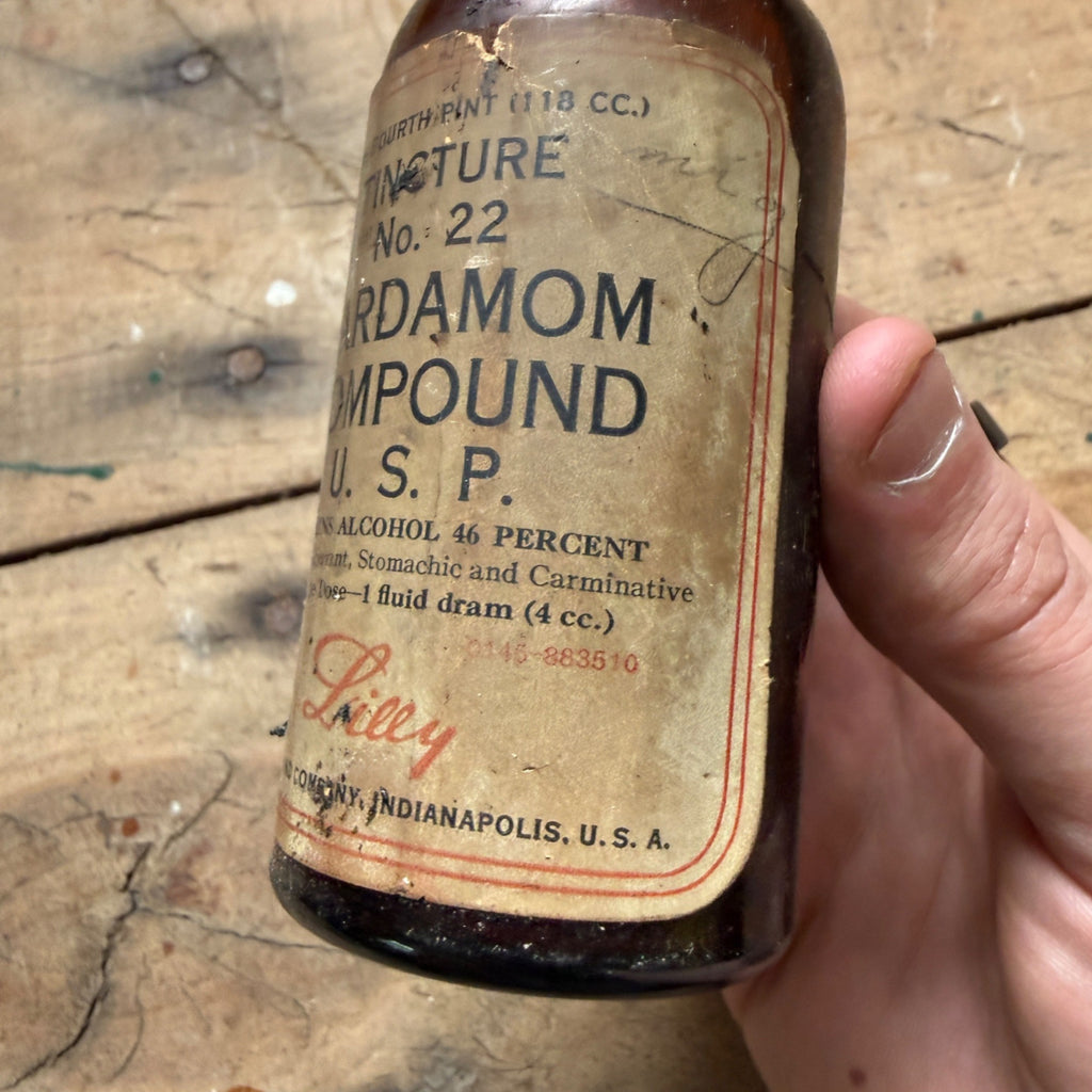 Antique Eli Lilly Cardamom Compound USP Tincture Bottle Pharmacy Drugstore Label