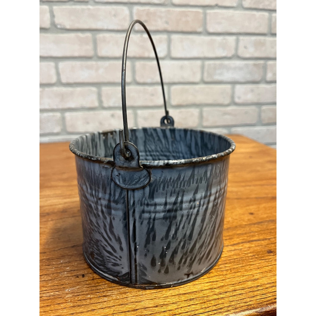 Antique Primitive Gray Enamel Graniteware Berry Bucket / Lunch Pail -No Lid- Farmhouse Decor