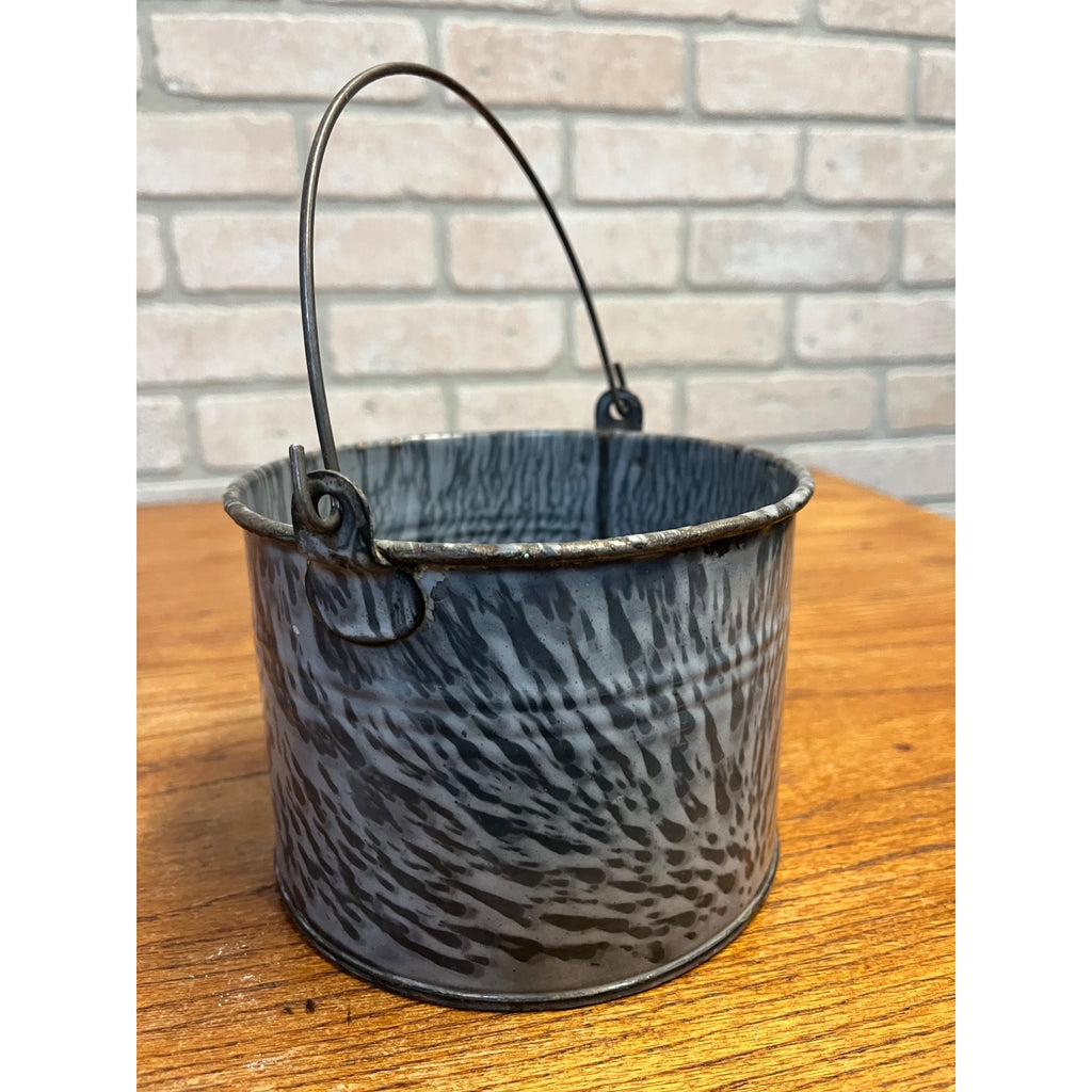 Antique Primitive Gray Enamel Graniteware Berry Bucket / Lunch Pail -No Lid- Farmhouse Decor