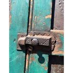 Antique Early American Primitive Teal Blue Green Paint Pierced Tin Panel Pie Safe