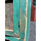 Antique Early American Primitive Teal Blue Green Paint Pierced Tin Panel Pie Safe