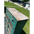 Antique Early American Primitive Teal Blue Green Paint Pierced Tin Panel Pie Safe