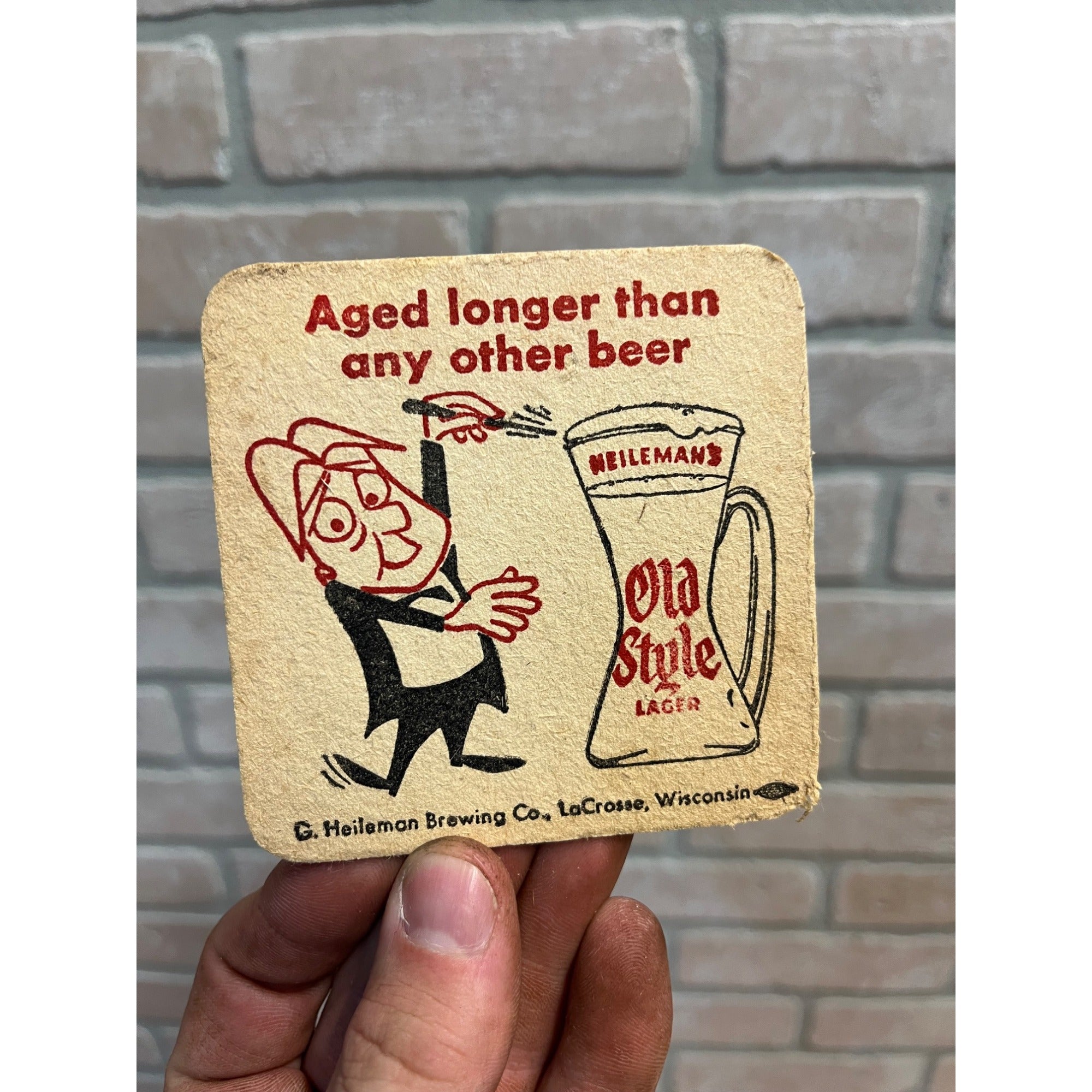 Vintage Heileman Old Style Lager Beer Coaster "Aged Longer Than Any Other Beer"