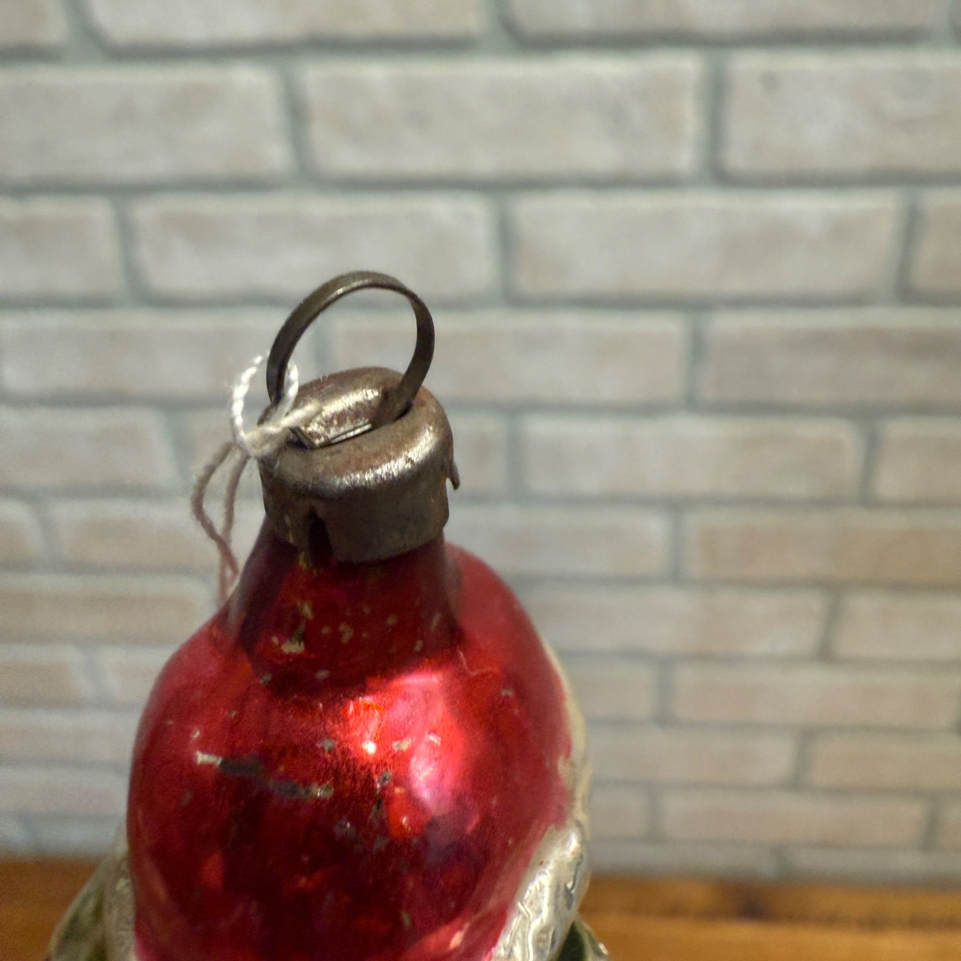 Vintage Painted Glass Christmas Santa Claus Ornament Holding Tree As-Is