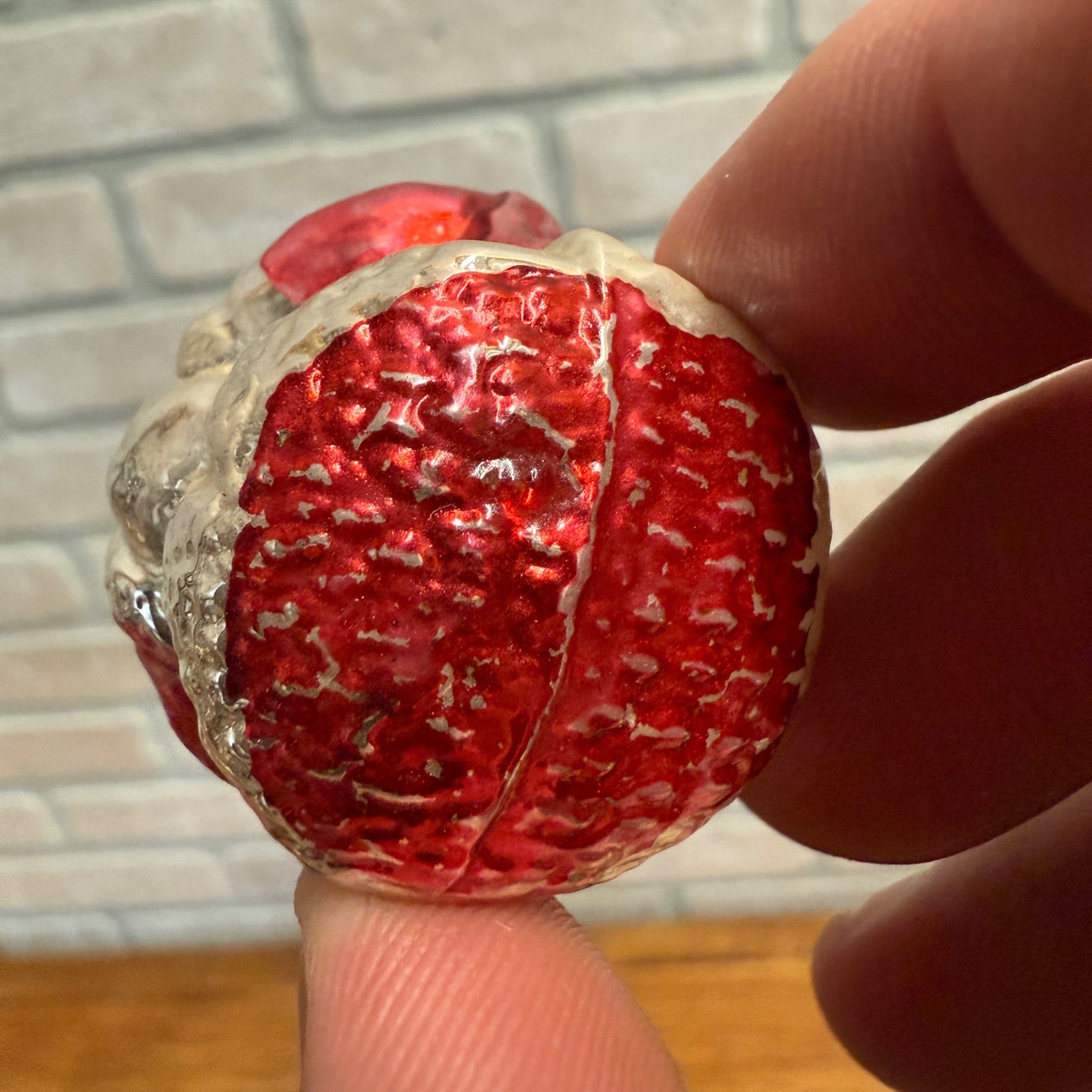 Vintage Painted Glass Christmas Santa Claus Ornament Holding Tree As-Is