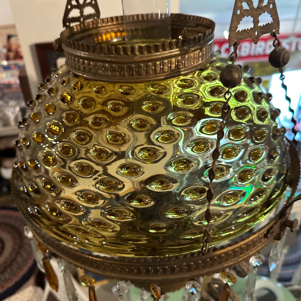 Bradley & Hubbard (B&H) Victorian Hanging Lamp Amber Yellow Hobnail Dew Drop Shade