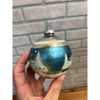 Vintage Shiny Brite Glass Christmas Ornament Blue Stenciled Village Church 3.5"