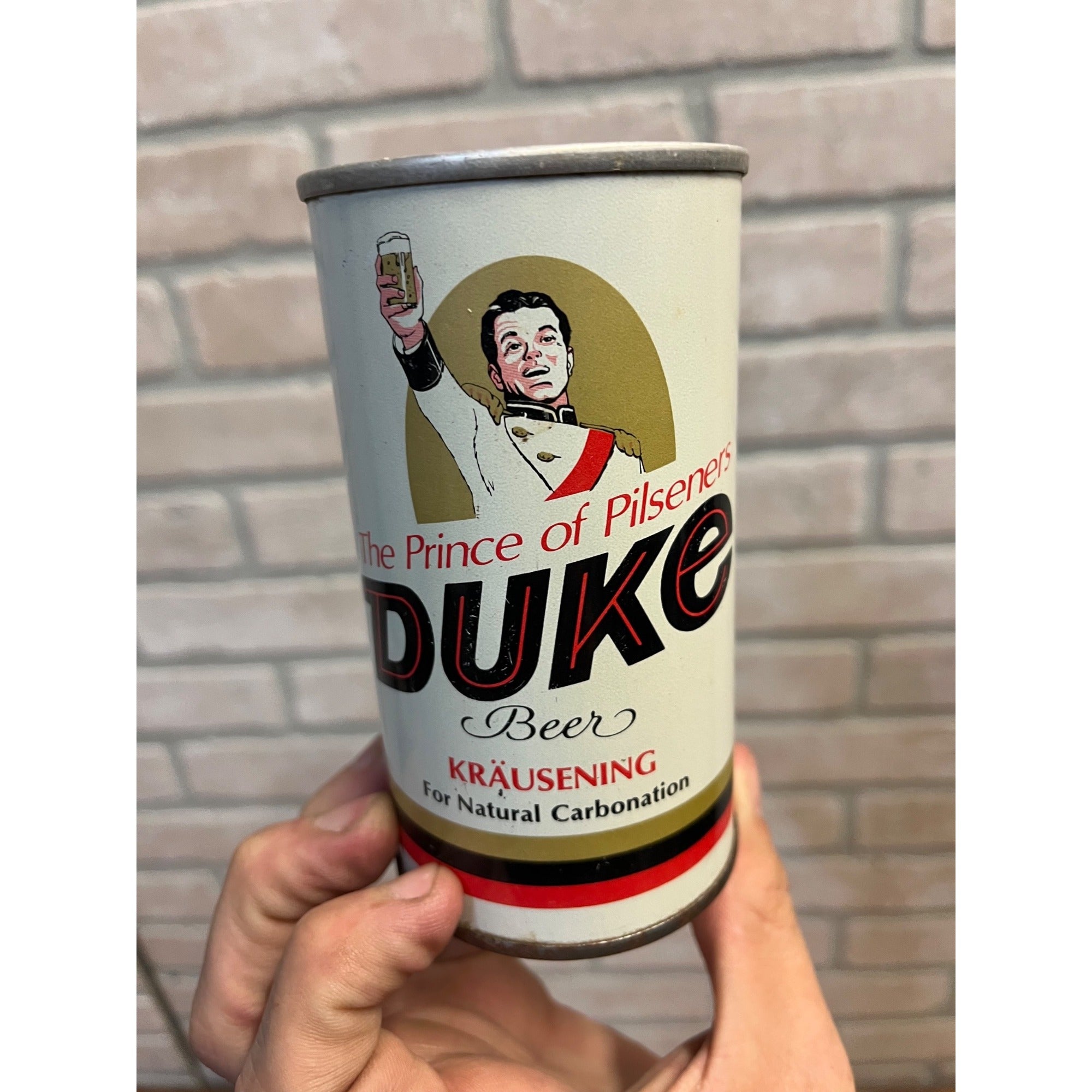 Vintage Duke Beer Can "The Prince of Pilseners" Krausening Carbonation Advertising Duquesne Brewing Co. Pittsburgh, PA