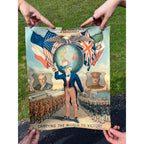 1918 WWI Woodrow Wilson & General Pershing Carrying the World to Victory Poster