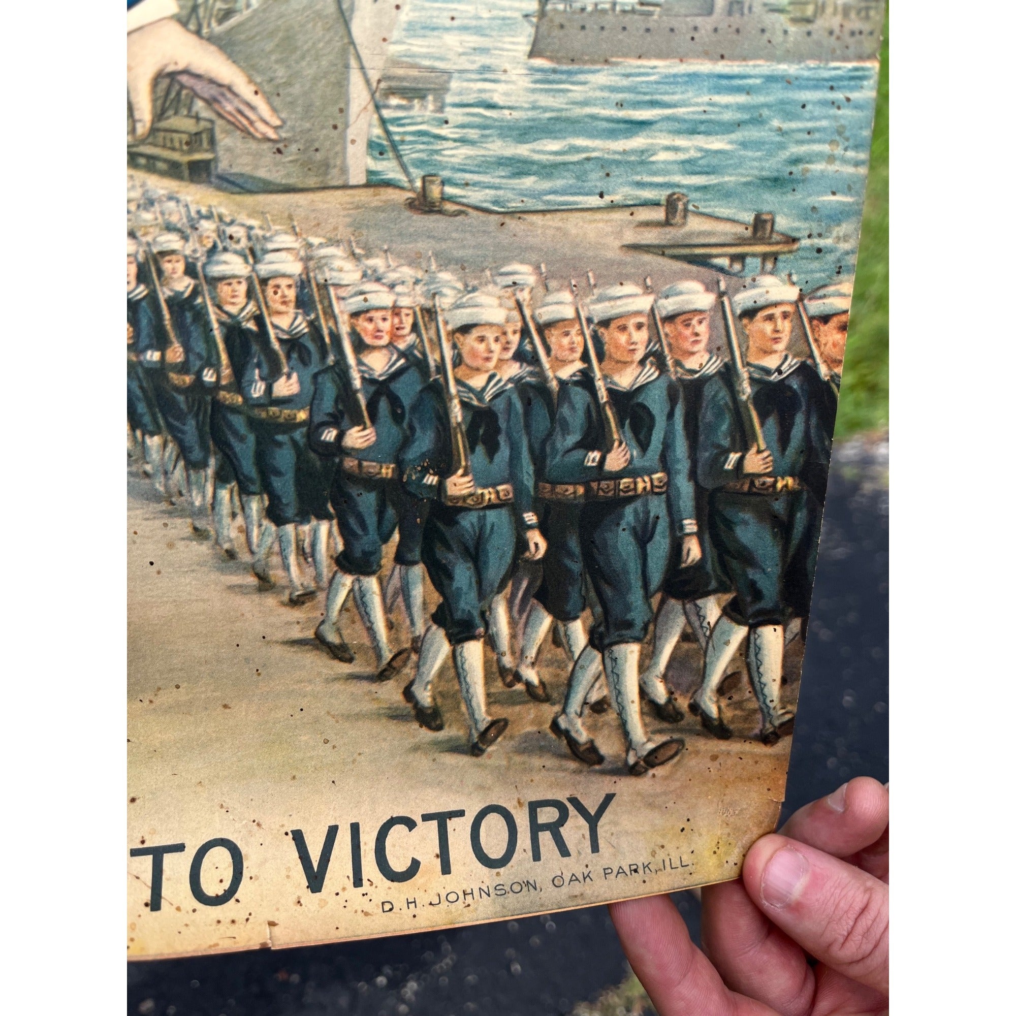 1918 WWI Woodrow Wilson & General Pershing Carrying the World to Victory Poster