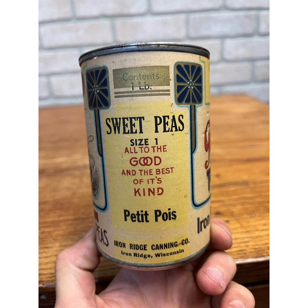 Vintage Iron Ridge Canning Co. Wisconsin Sweet Peas Can Label Wis WI