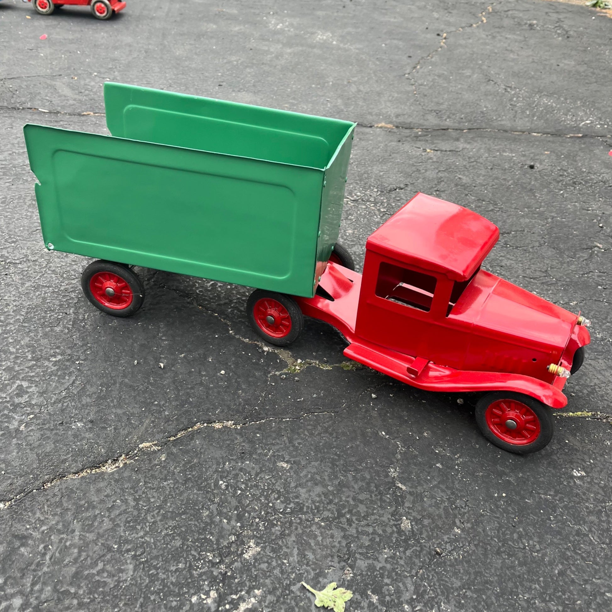 Vintage 1930s Buddy L Express Line Trailer Truck Repainted Pressed Steel Toy