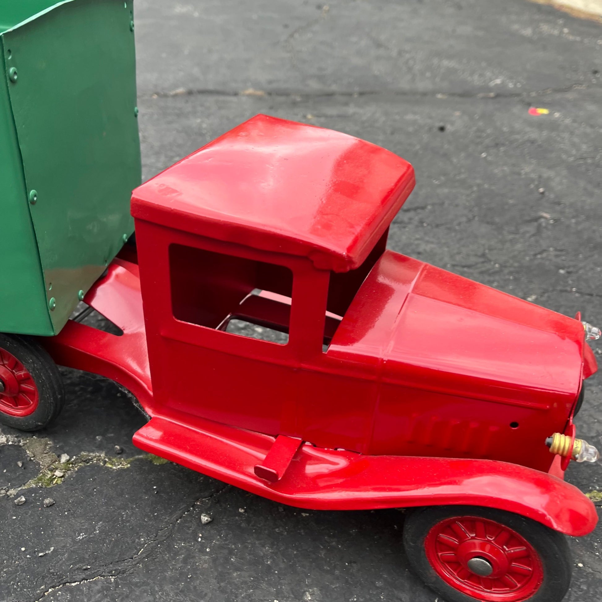 Vintage 1930s Buddy L Express Line Trailer Truck Repainted Pressed Steel Toy
