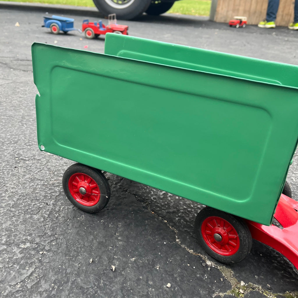 Vintage 1930s Buddy L Express Line Trailer Truck Repainted Pressed Steel Toy