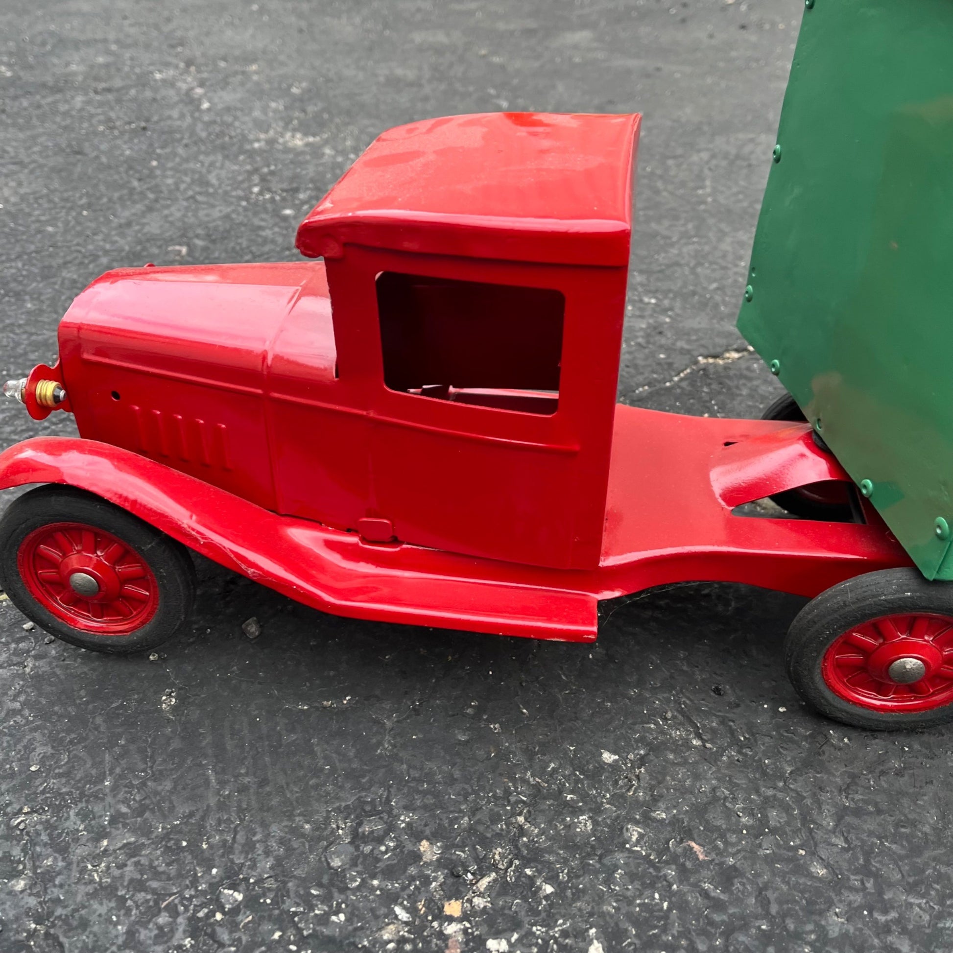 Vintage 1930s Buddy L Express Line Trailer Truck Repainted Pressed Steel Toy