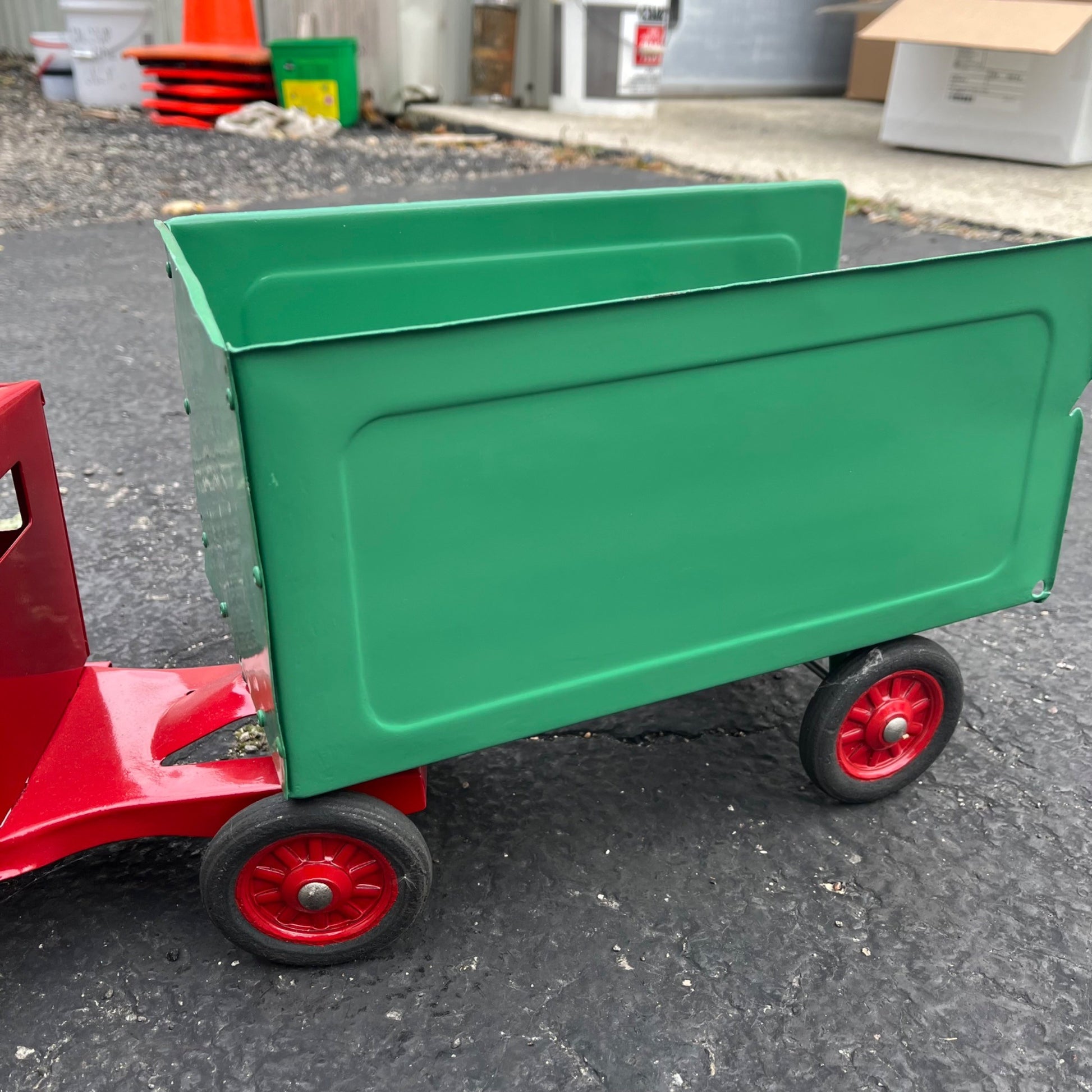 Vintage 1930s Buddy L Express Line Trailer Truck Repainted Pressed Steel Toy