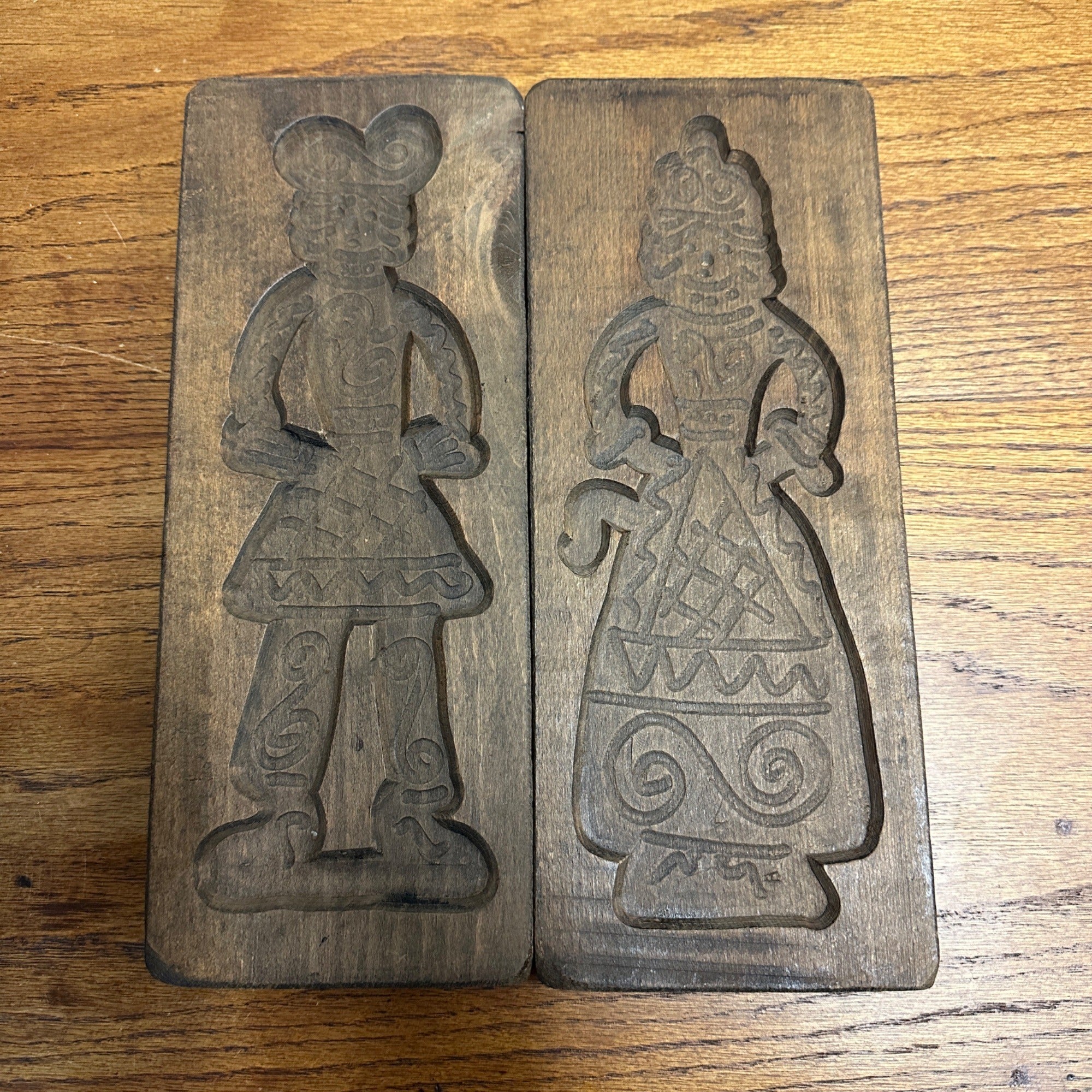 AAFA Antique Early 19th c. Primitive Wooden Cookie Butter Molds Man & Woman 1800s