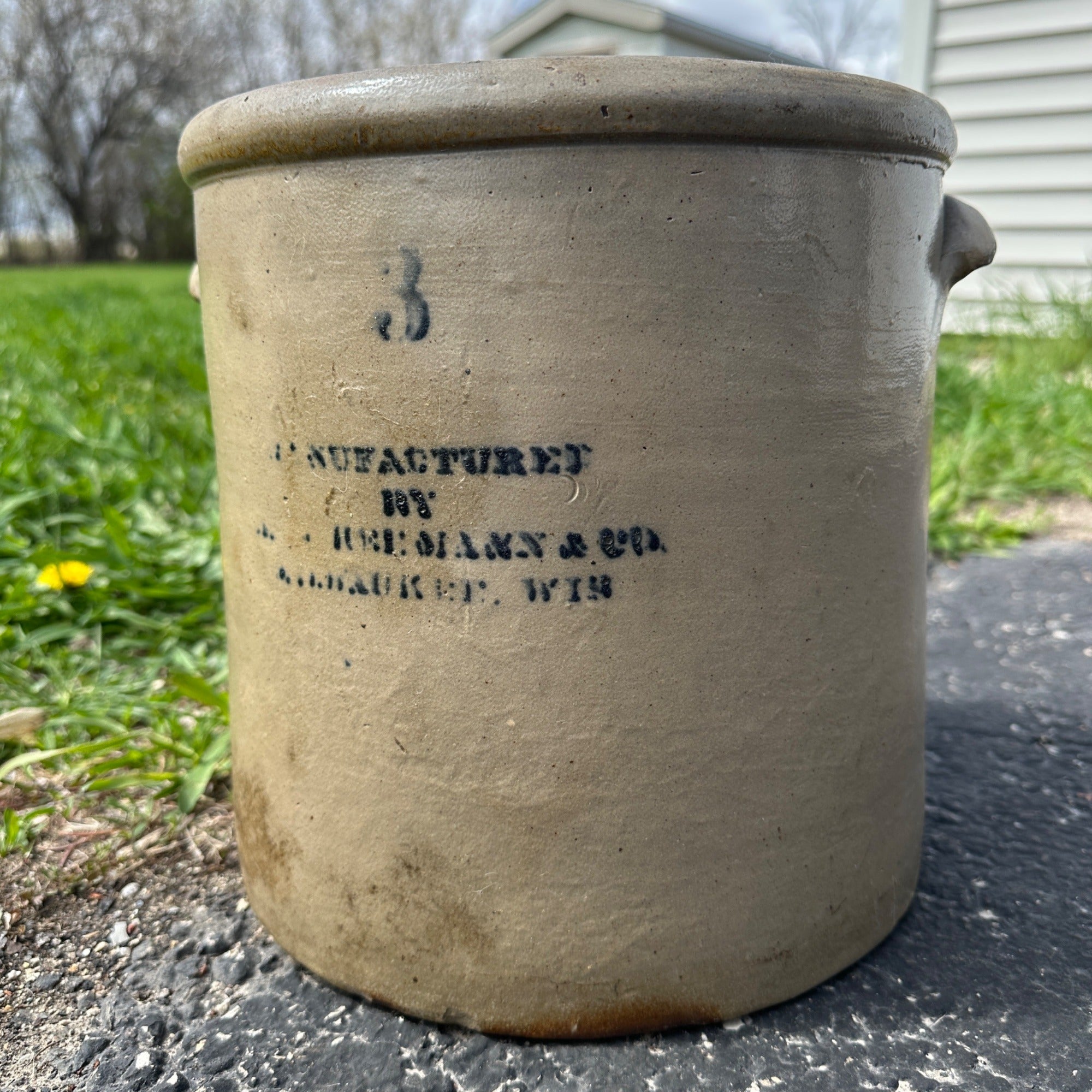 Antique 3 Gallon Hermann Milwaukee Wisconsin Stoneware Crock Salt Glaze