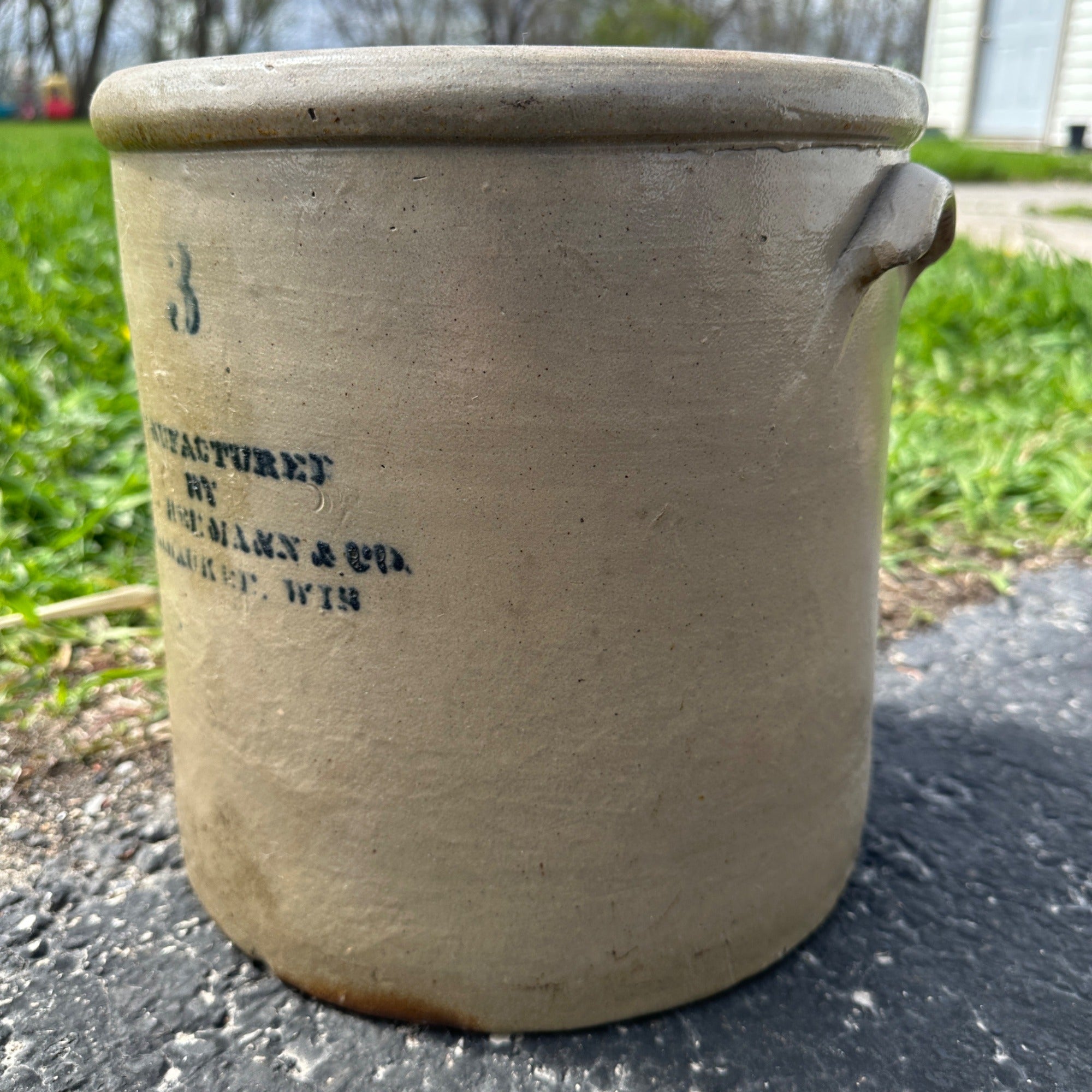 Antique 3 Gallon Hermann Milwaukee Wisconsin Stoneware Crock Salt Glaze