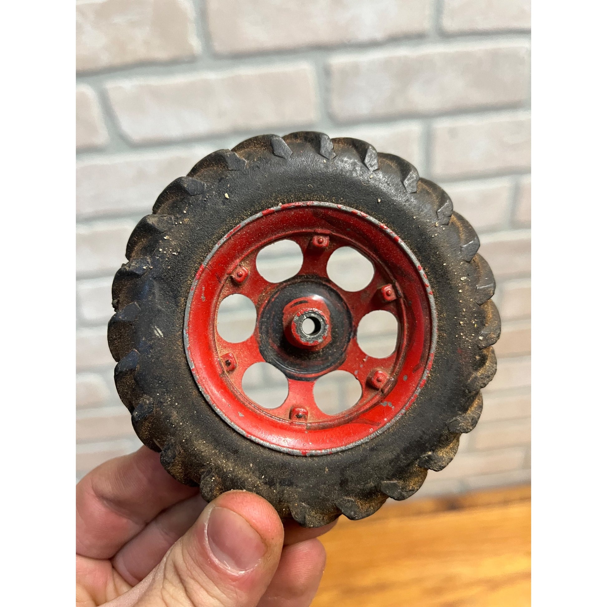 Vintage Hard Rubber & Metal Tractor Tires Toy Replacement Parts ERTL? 3.75" Dia