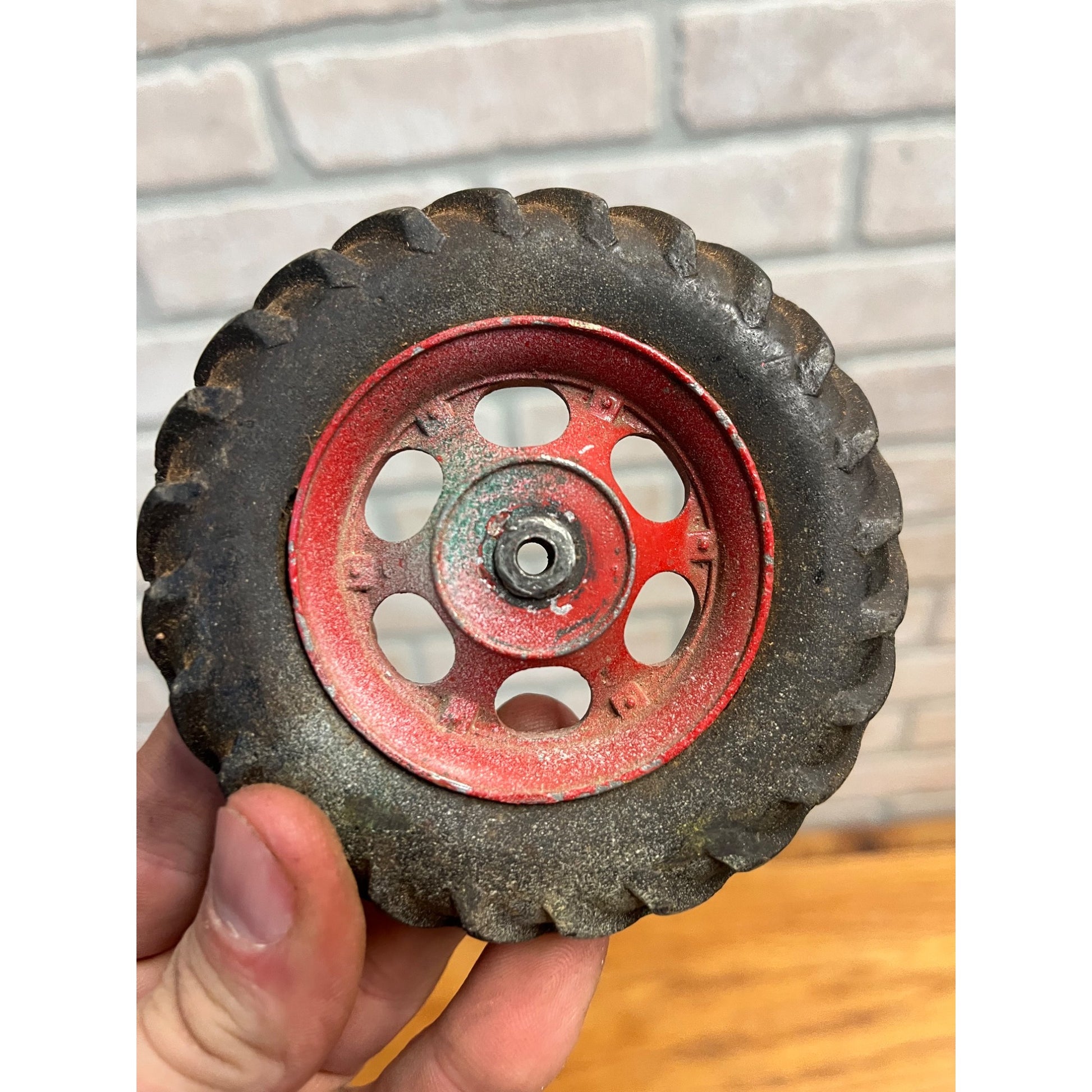 Vintage Hard Rubber & Metal Tractor Tires Toy Replacement Parts ERTL? 3.75" Dia