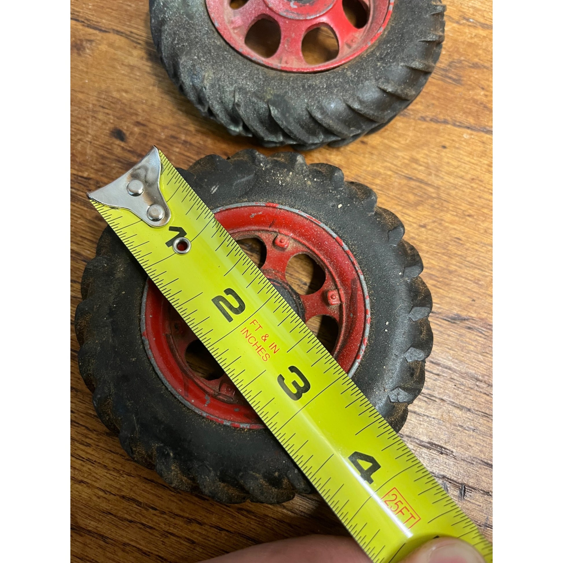 Vintage Hard Rubber & Metal Tractor Tires Toy Replacement Parts ERTL? 3.75" Dia