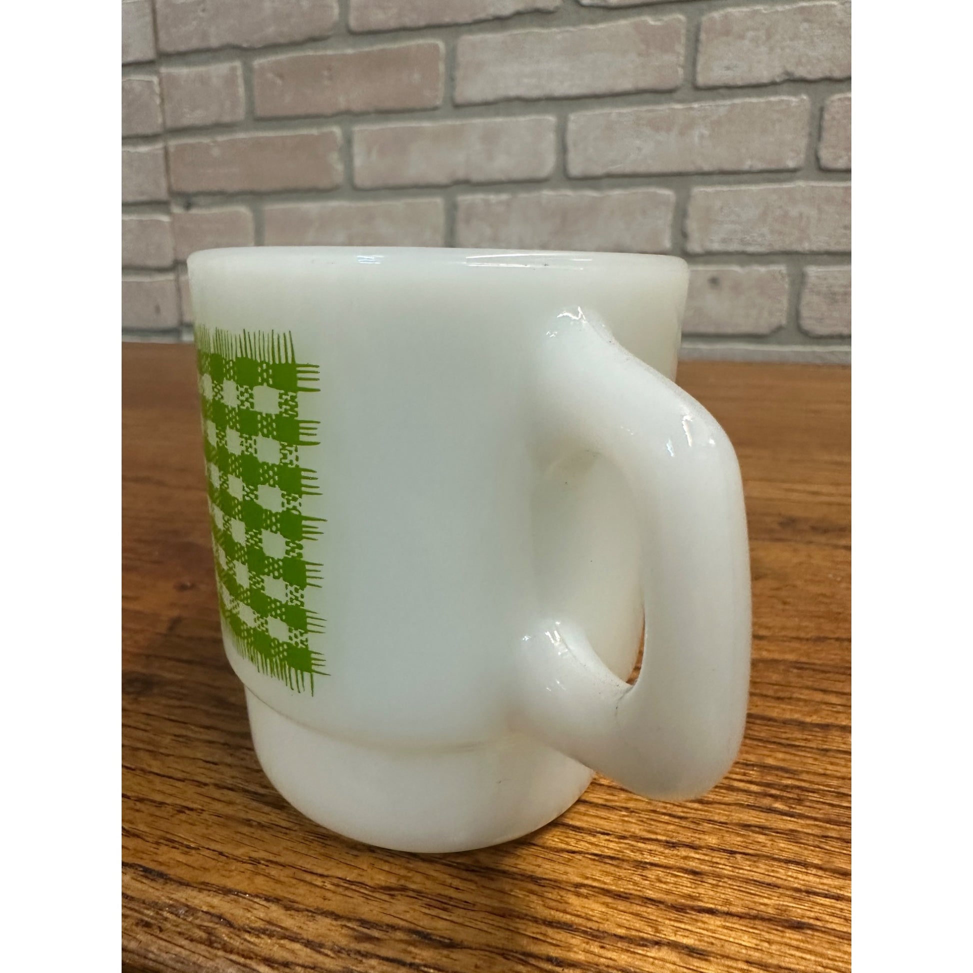 Vintage Fire King Anchor Hocking Gingham Green Plaid Stackable Mug (1)