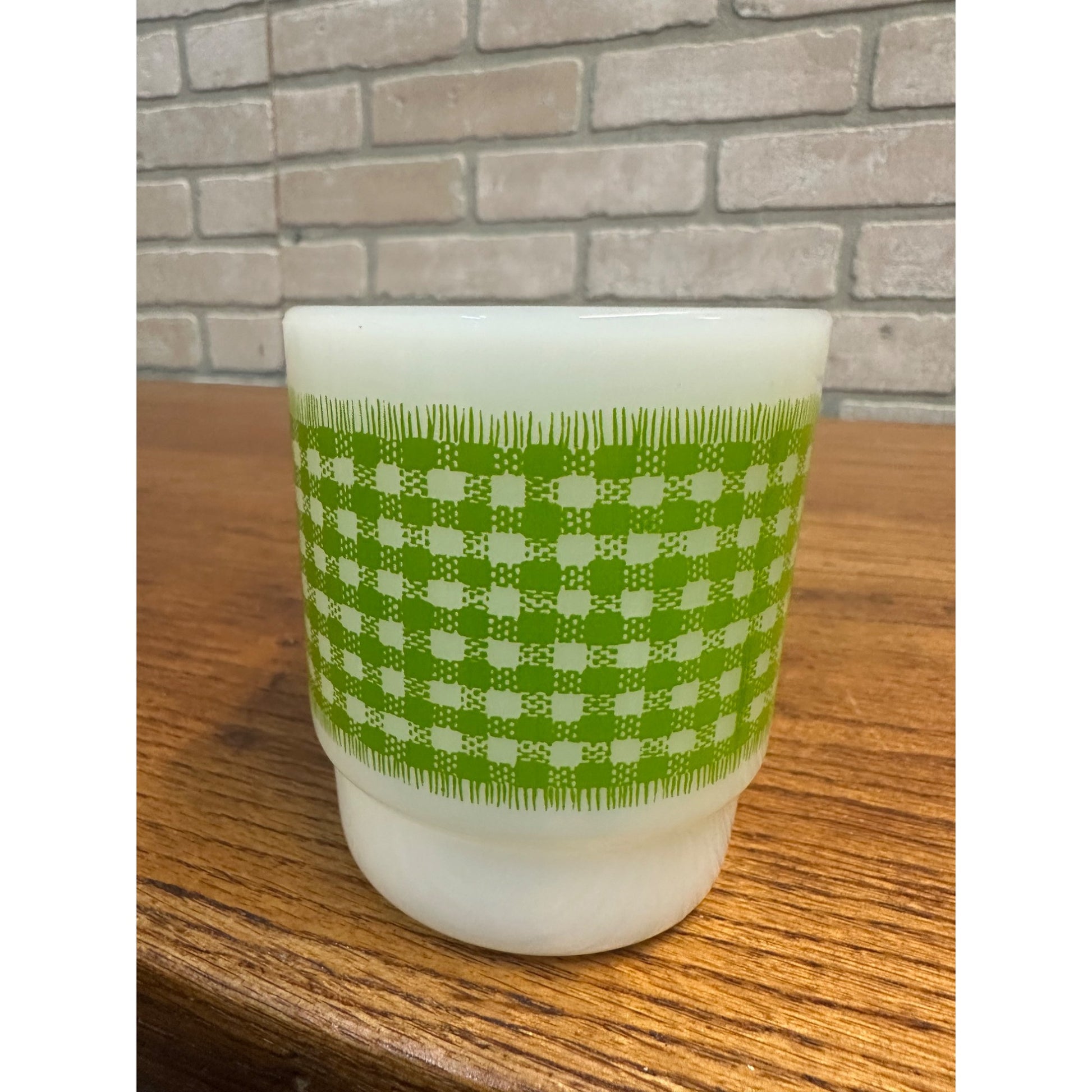 Vintage Fire King Anchor Hocking Gingham Green Plaid Stackable Mug (1)