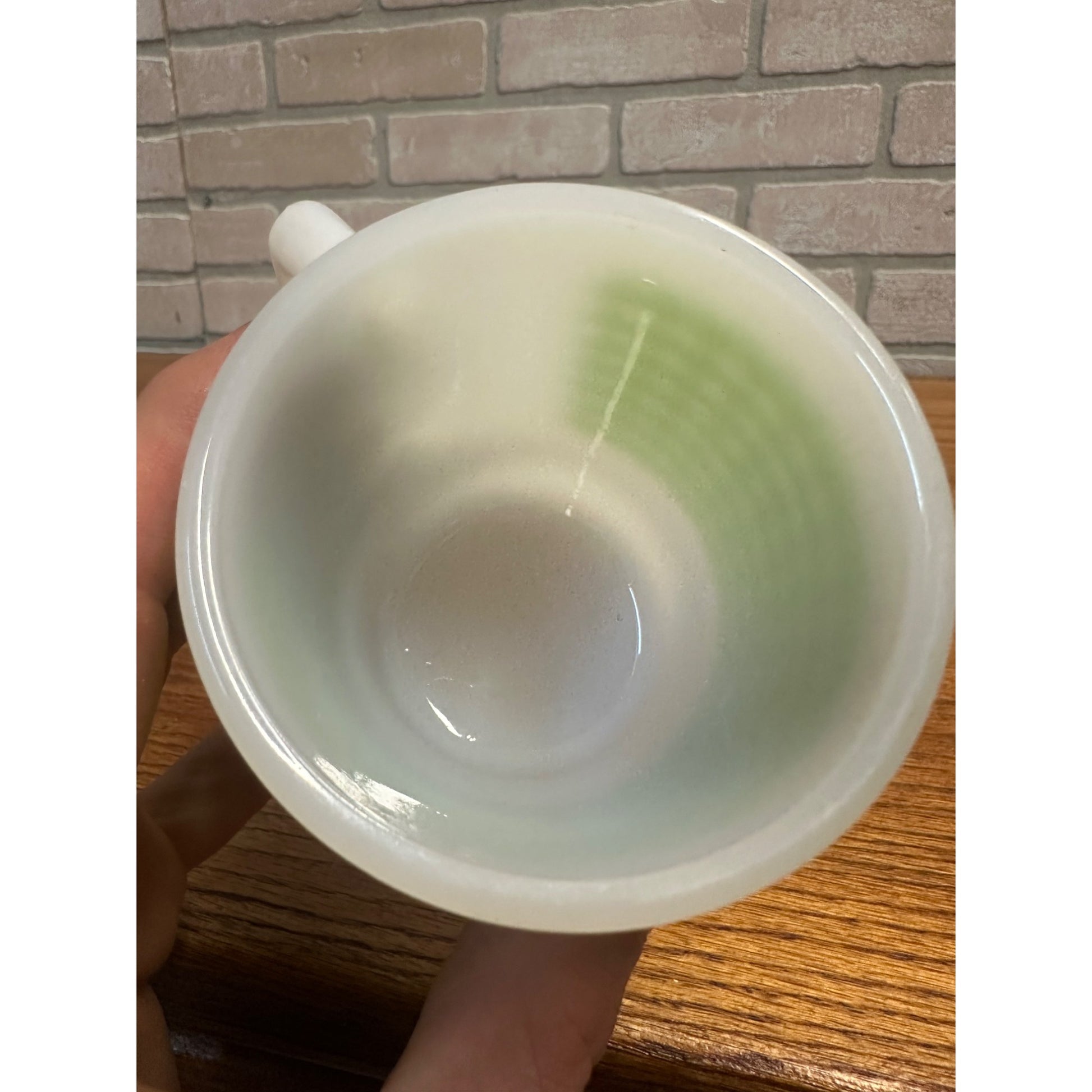 Vintage Fire King Anchor Hocking Gingham Green Plaid Stackable Mug (1)