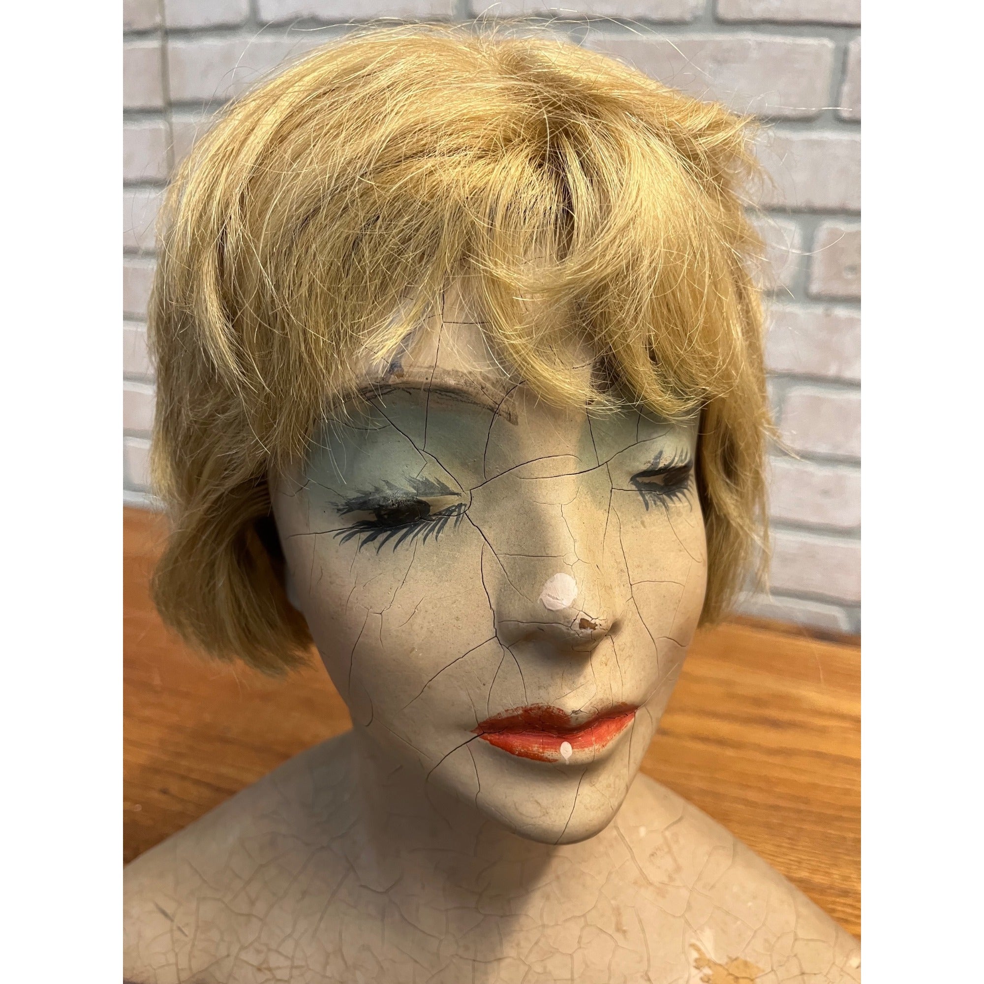 Antique 1920s Lamoureux Mannequin Store Display Bust Boudior Female Real Hair
