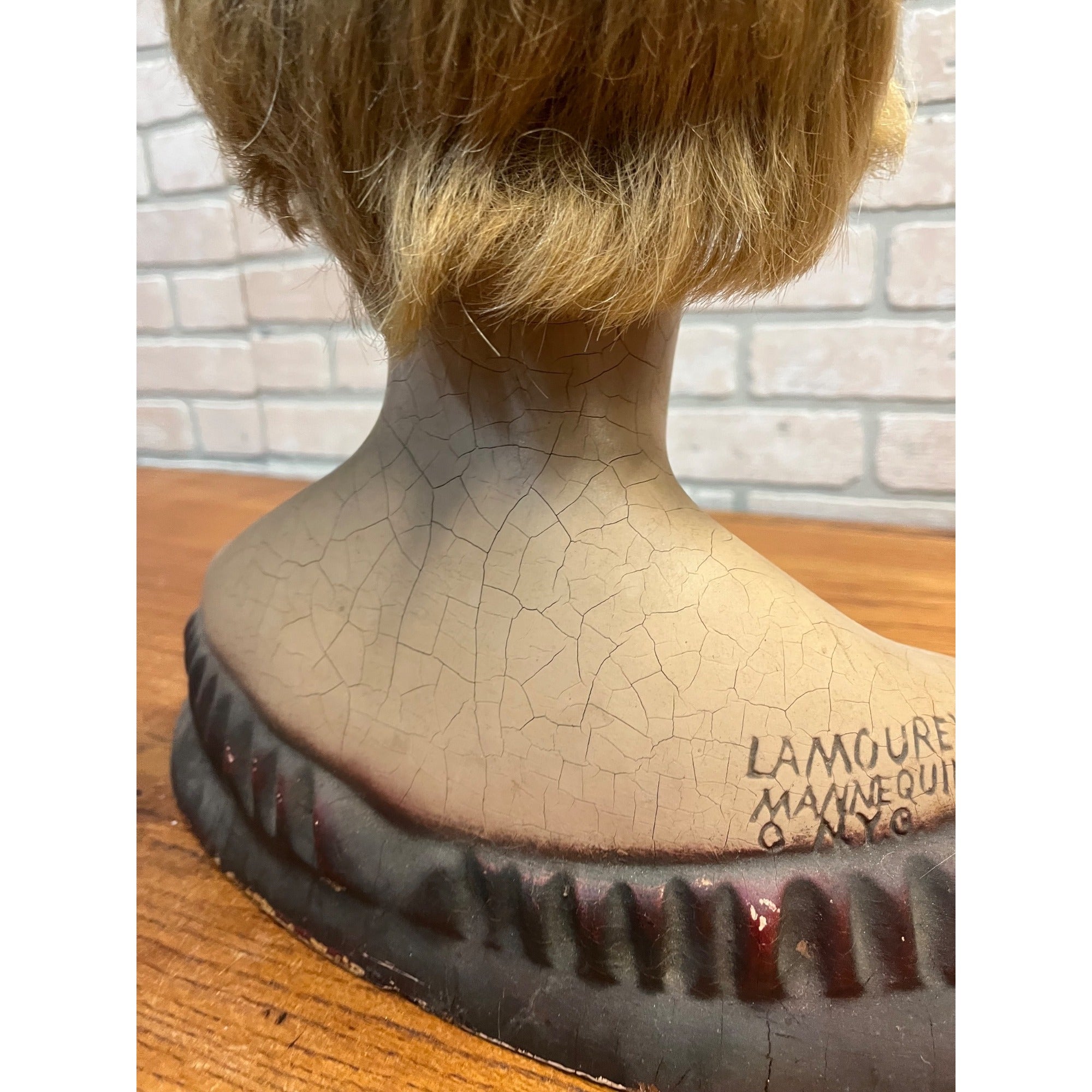 Antique 1920s Lamoureux Mannequin Store Display Bust Boudior Female Real Hair
