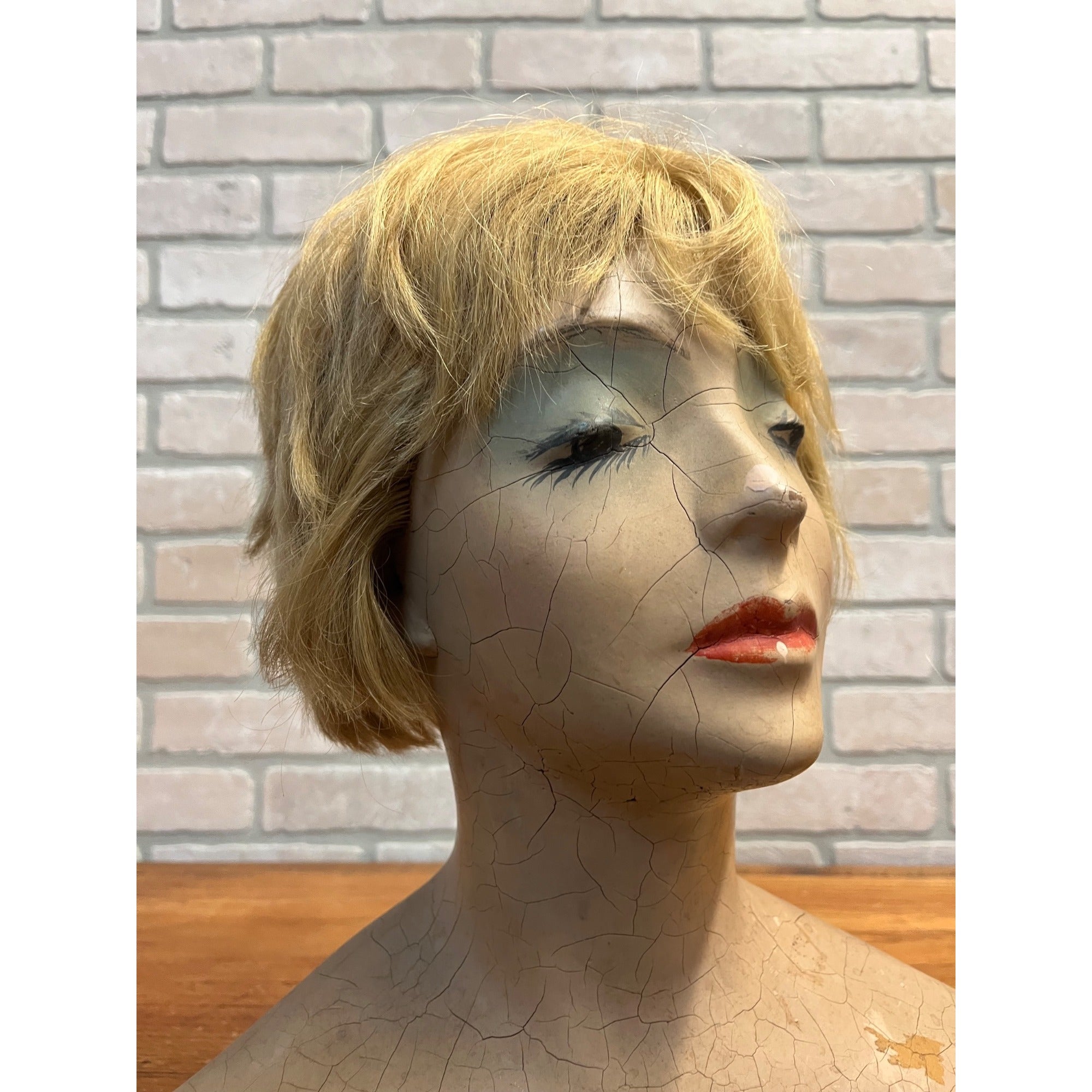 Antique 1920s Lamoureux Mannequin Store Display Bust Boudior Female Real Hair