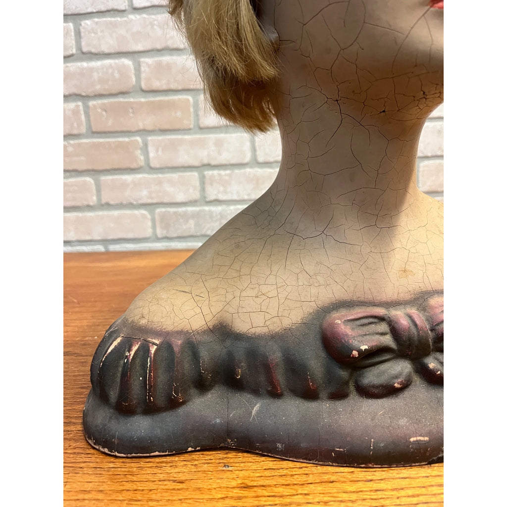 Antique 1920s Lamoureux Mannequin Store Display Bust Boudior Female Real Hair