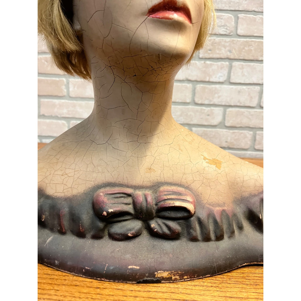 Antique 1920s Lamoureux Mannequin Store Display Bust Boudior Female Real Hair