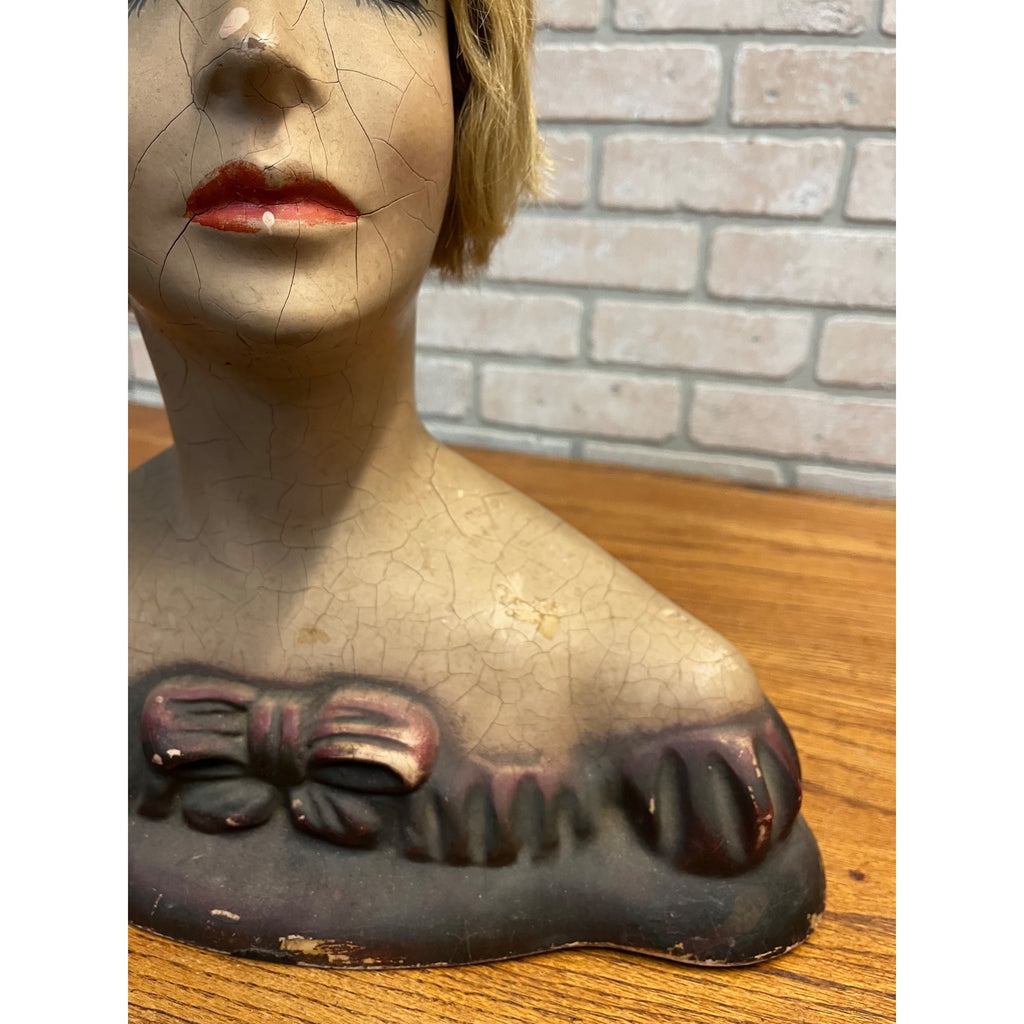 Antique 1920s Lamoureux Mannequin Store Display Bust Boudior Female Real Hair