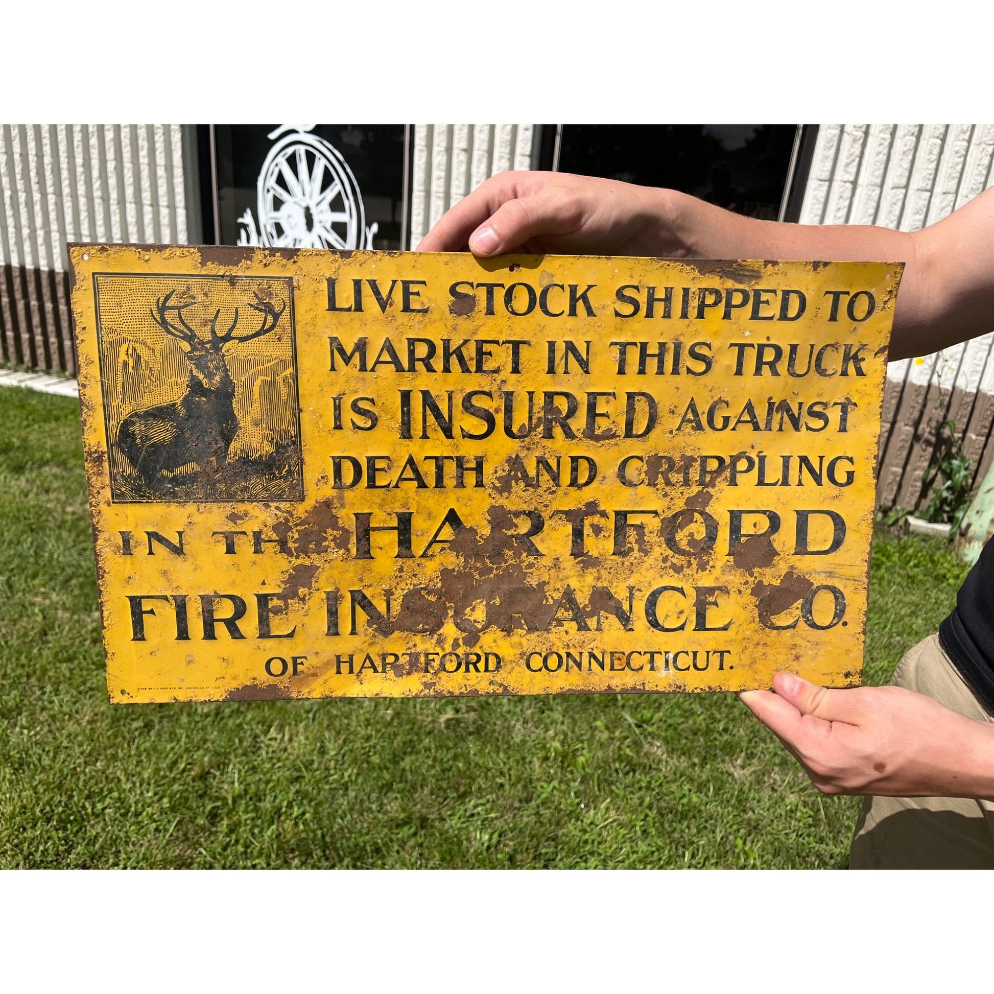 Vintage Hartford Fire Insurance Tin Embossed Advertising Sign Connecticut