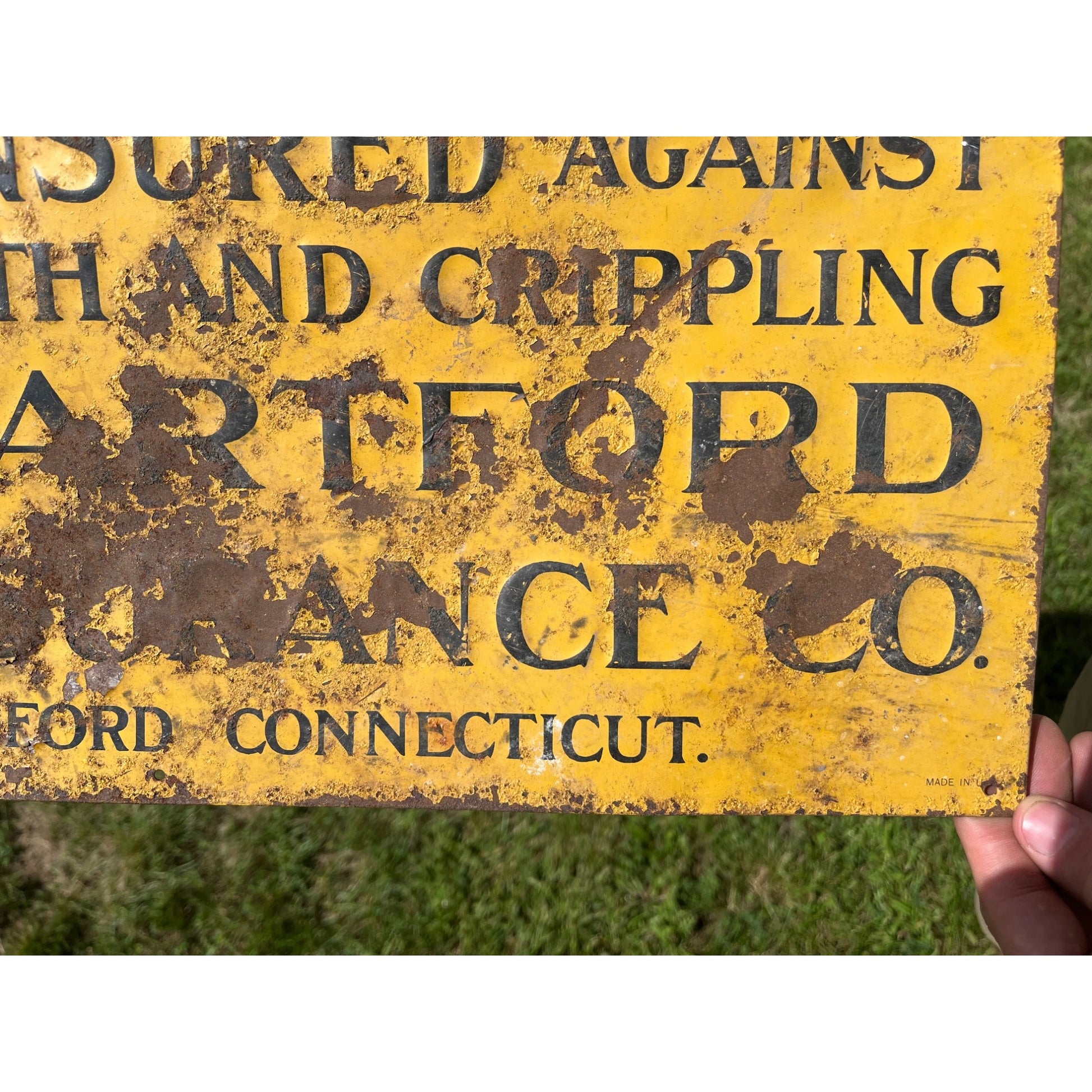 Vintage Hartford Fire Insurance Tin Embossed Advertising Sign Connecticut