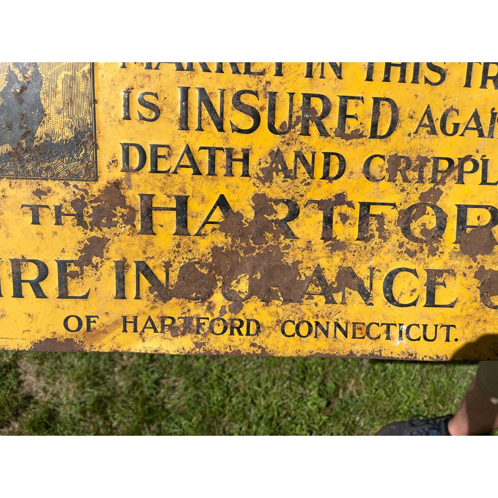 Vintage Hartford Fire Insurance Tin Embossed Advertising Sign Connecticut