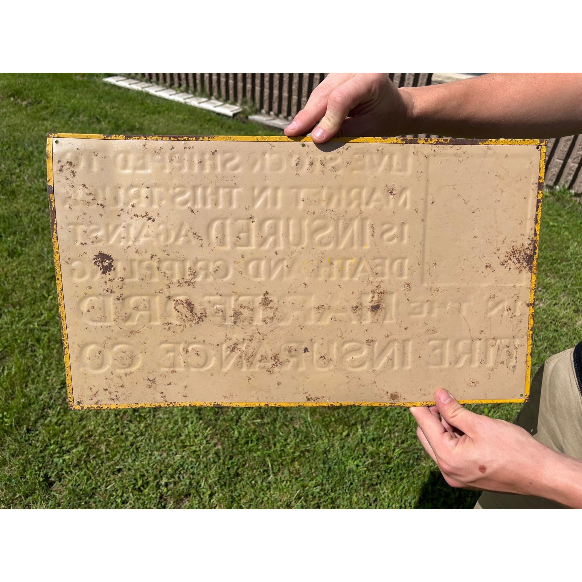 Vintage Hartford Fire Insurance Tin Embossed Advertising Sign Connecticut