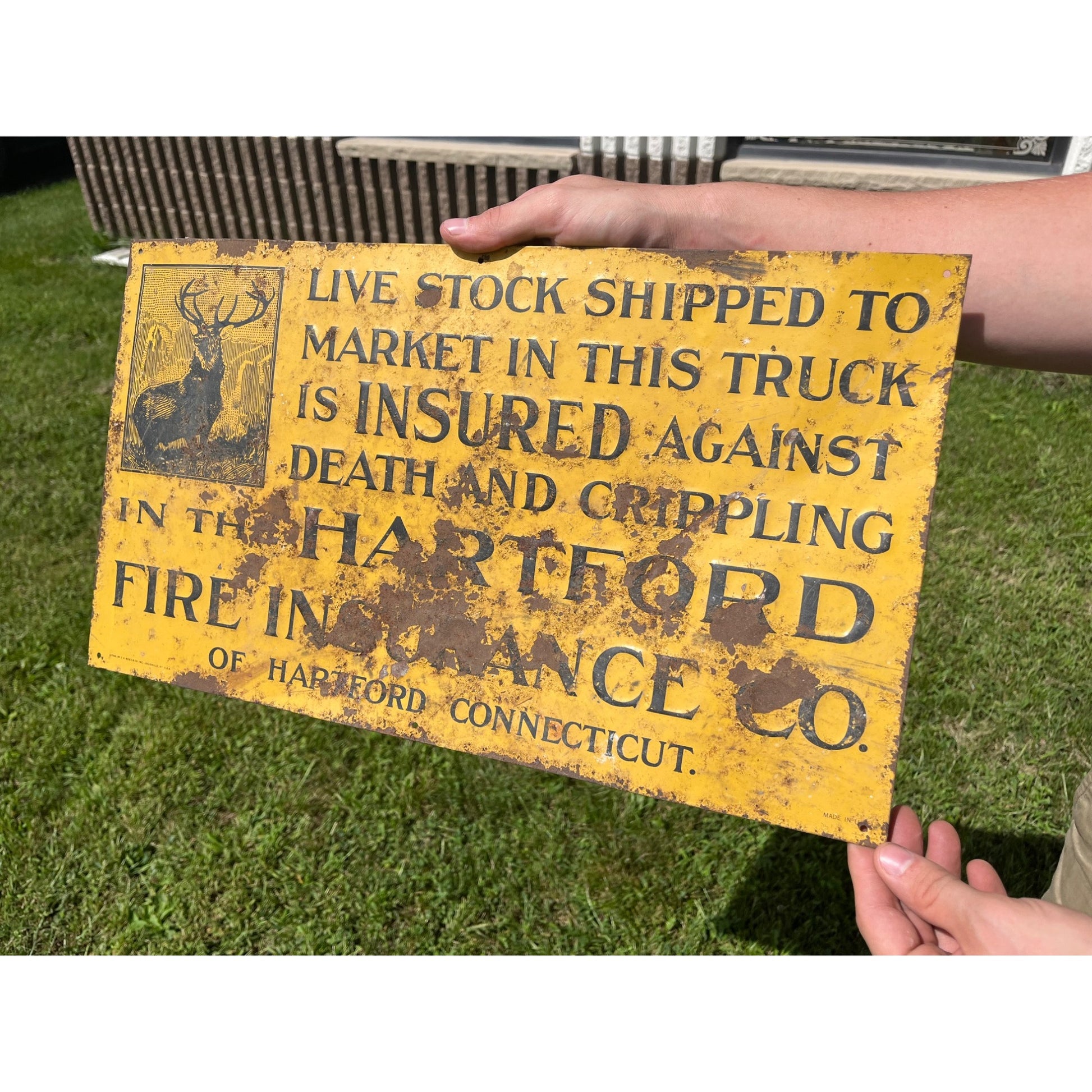 Vintage Hartford Fire Insurance Tin Embossed Advertising Sign Connecticut